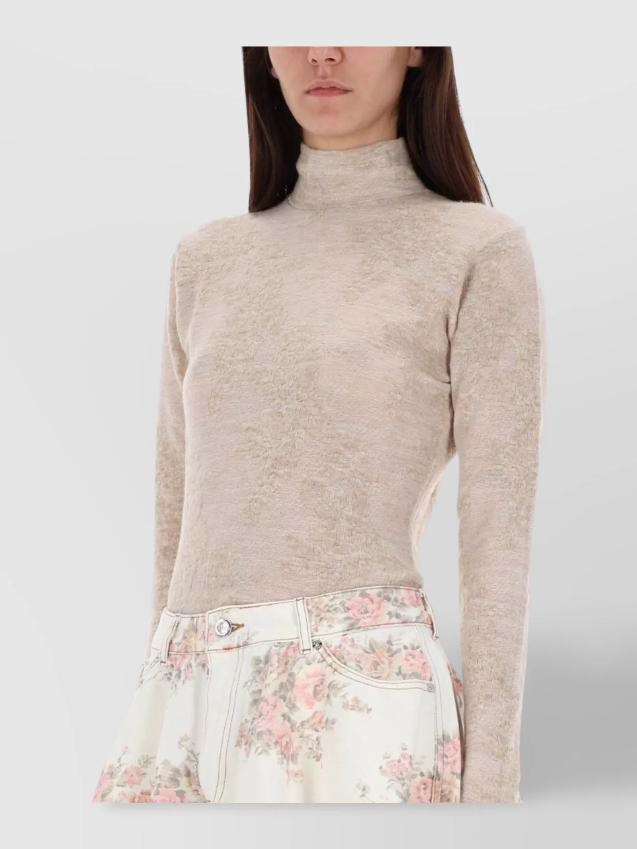 Ganni Turtleneck Knitwear With Floral Skirt Design