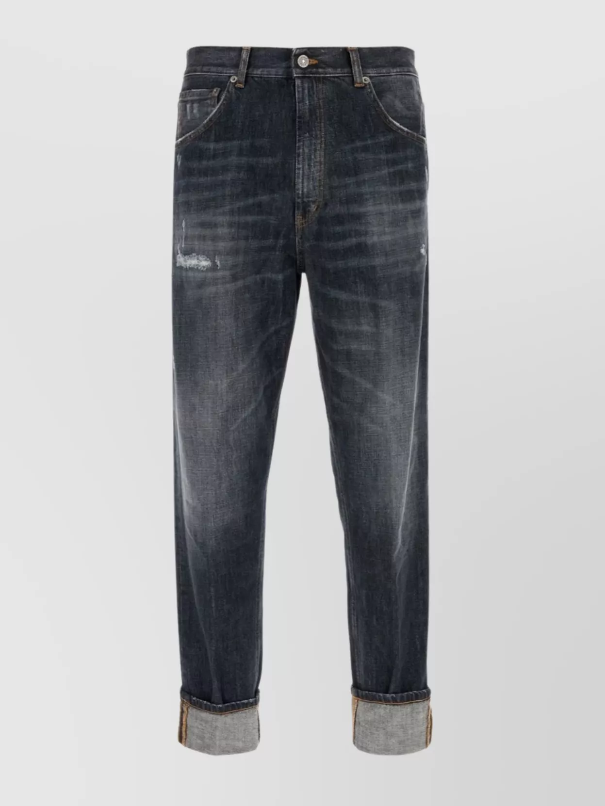 Dondup Distressed Trousers Five-pocket Rolled Cuffs In Blue