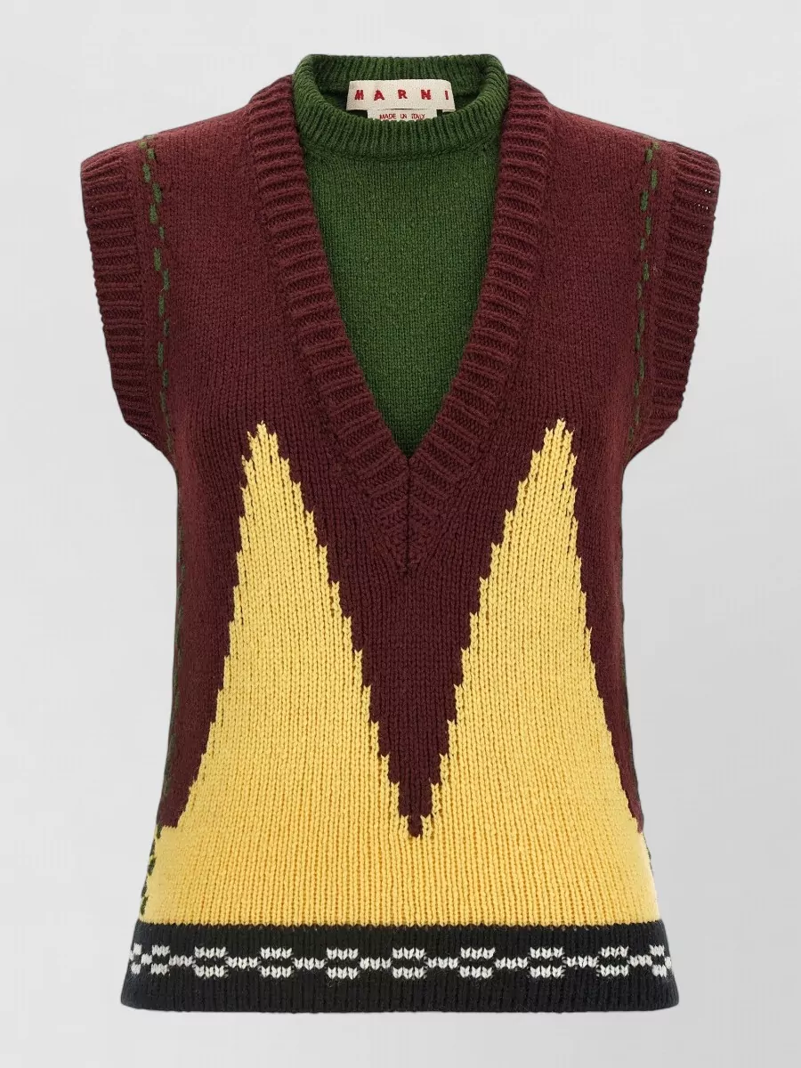 Marni wool relaxed-fit v-neck intarsia knit vest