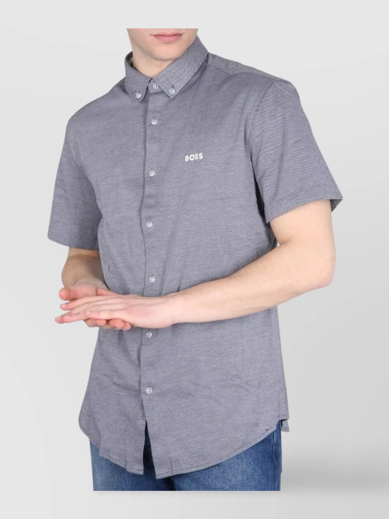 Boss Logo Shirt Featuring Button-Down Collar