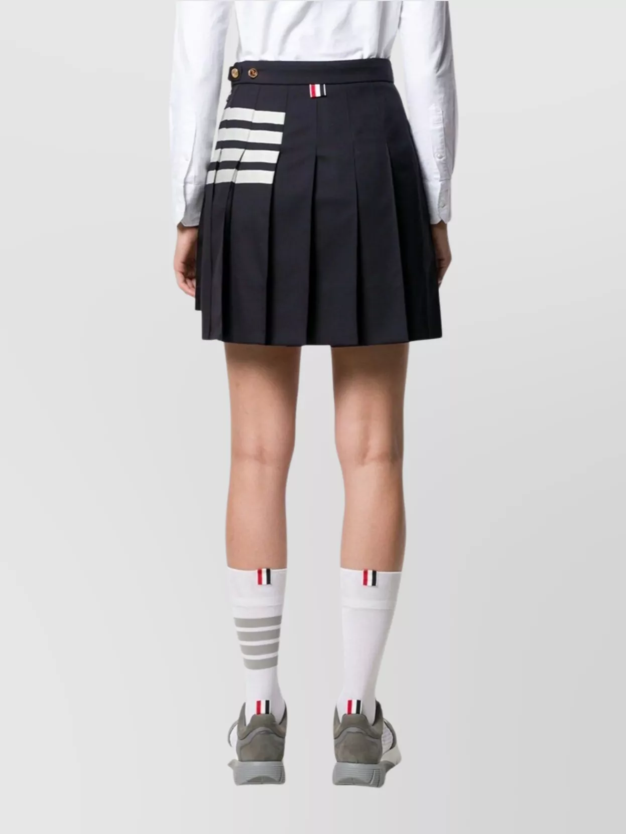 Thom Browne Back Pleated Mini Skirt With Striped Detail In Black