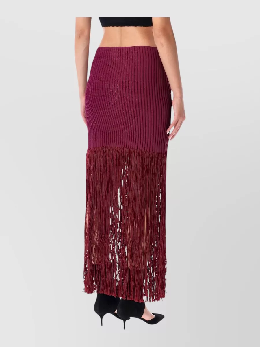 Alaïa Silk Ribbed High-Rise Ankle-Length Fringed Fitted Skirt