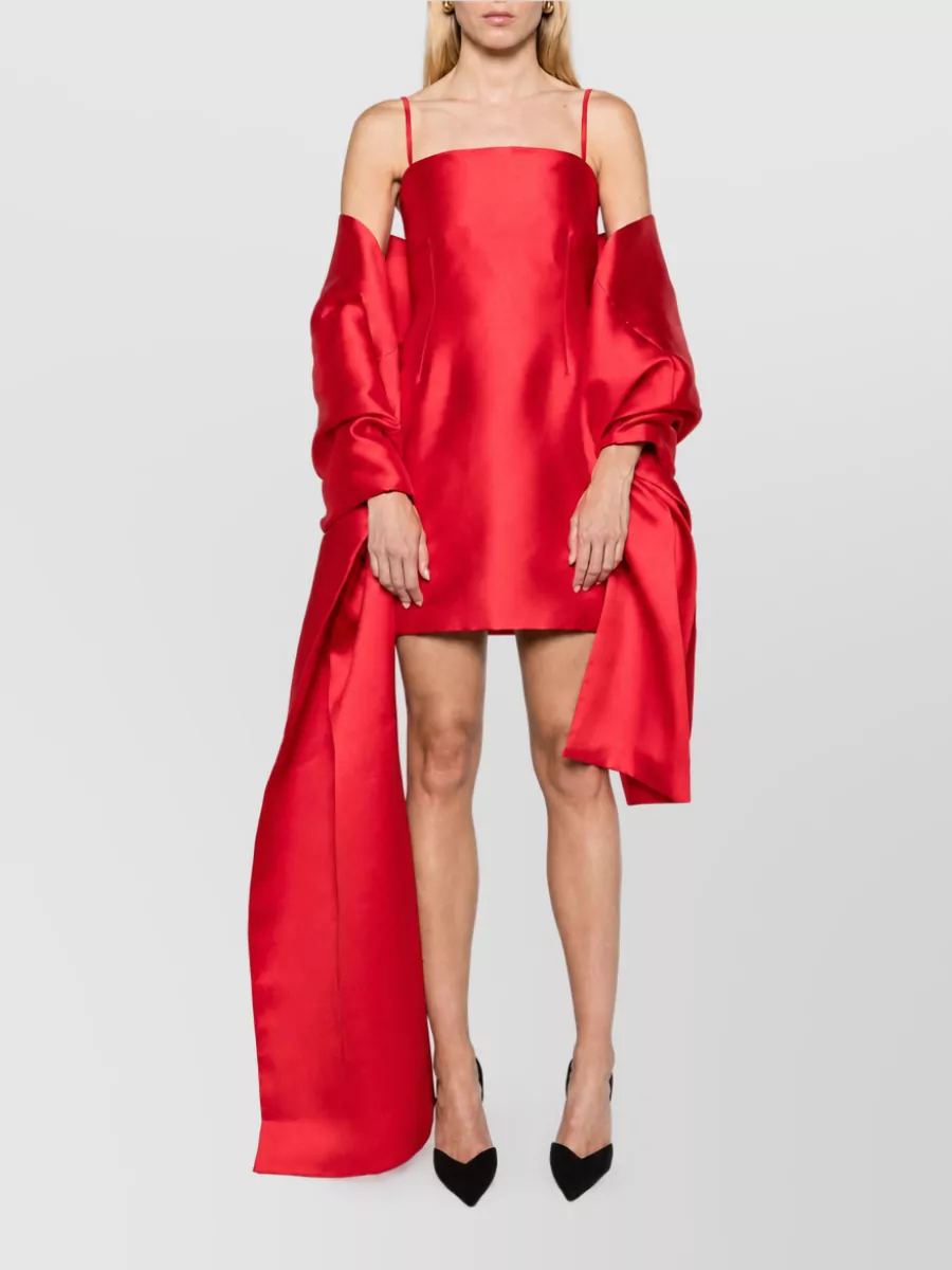 Solace London Satin Draped Spaghetti-Strap Square-Neck Mini Dress