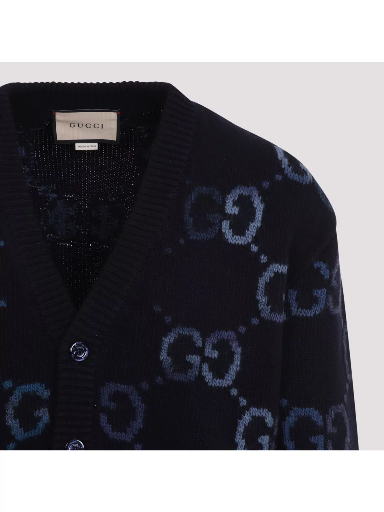 Gucci Mens Monogram-print V-neck Relaxed-fit Wool-blend Cardigan Navy Mc Xl In Black