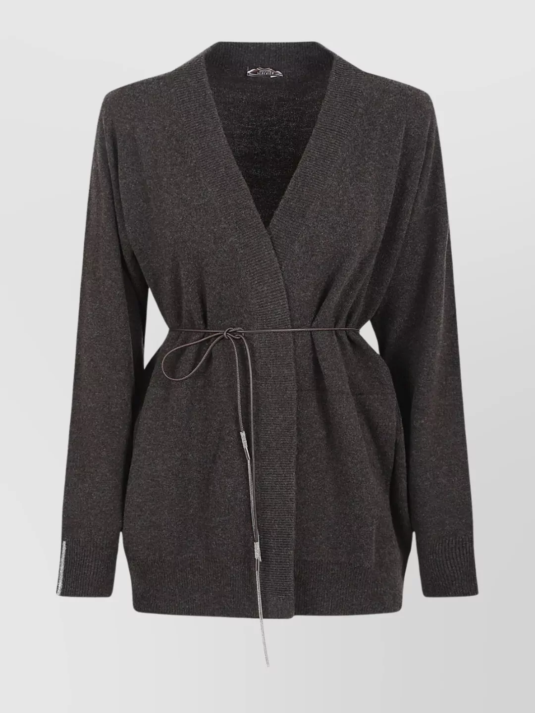 Peserico Knit Cardigan With Belted Waist And Long Sleeves In Gray