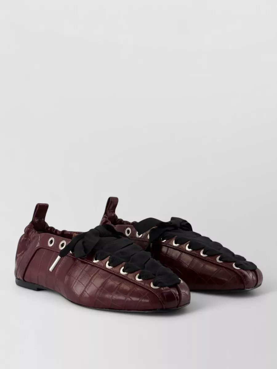 Ganni leather eyelet lace-up ballerinas