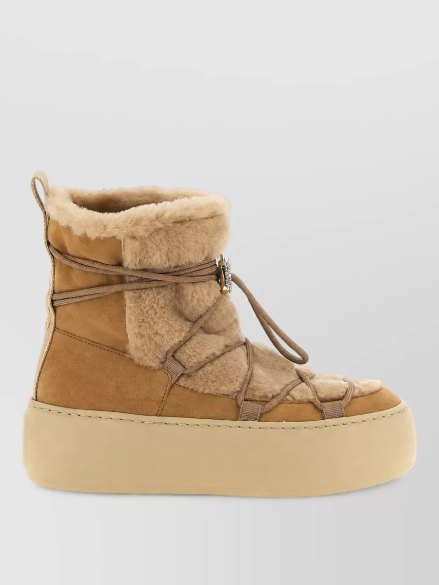 Roger Vivier Leather Fur-Trim Ankle Boots