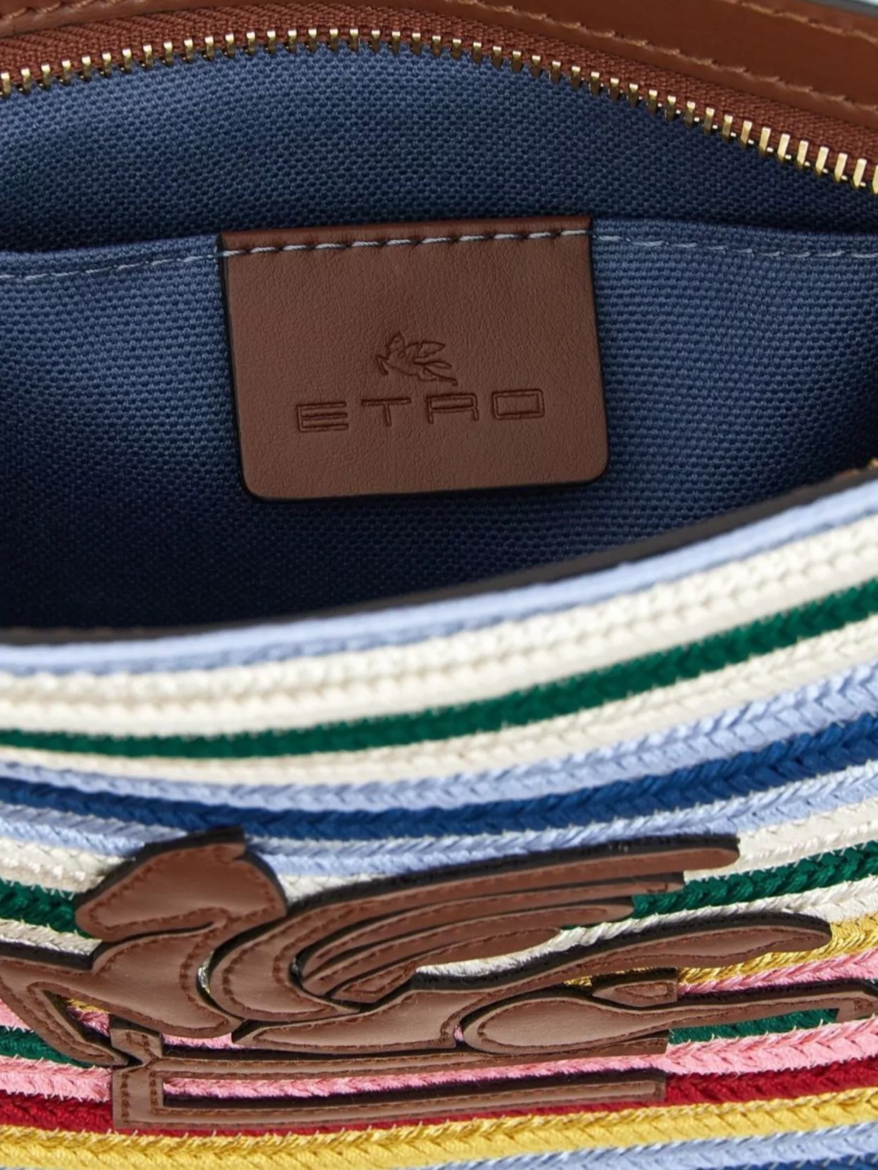 Etro Viscose Pouch With Stripes And Top Handle