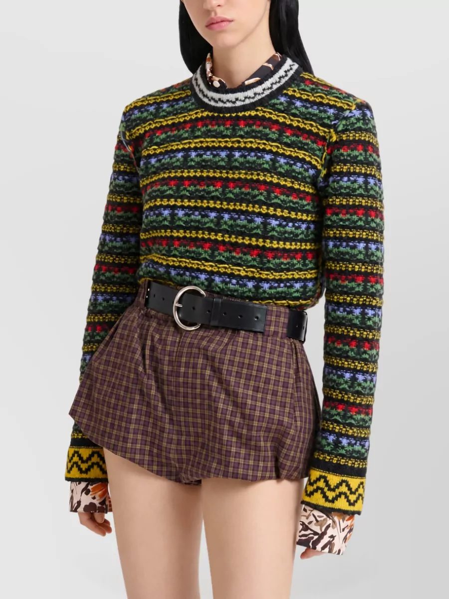 Marni Virgin wool floral jacquard knit crew neck sweater
