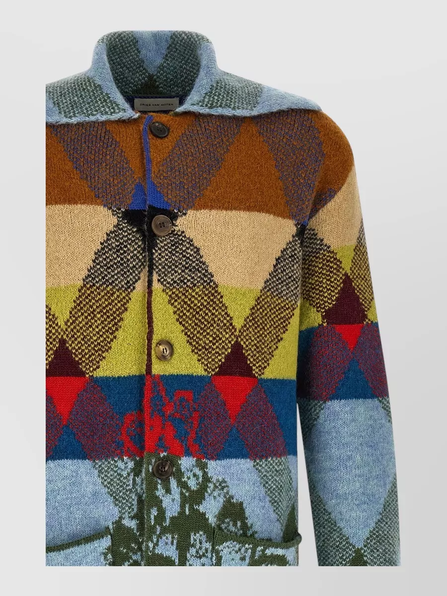 Dries Van Noten Wool Oversized Knee-Length Shawl Collar Cardigan
