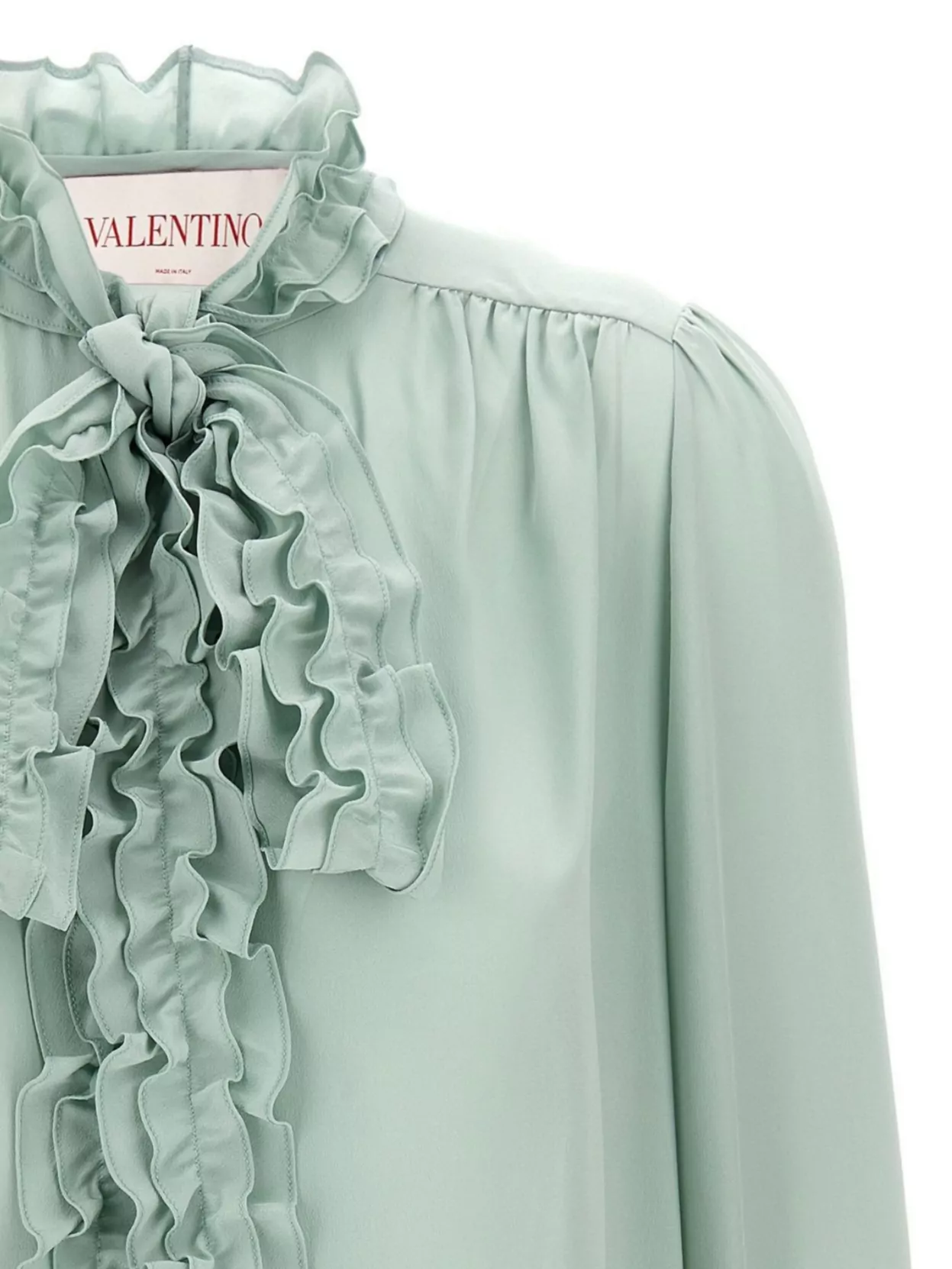 Valentino Crepe Shirt With High Neck And Ruffled Neckline