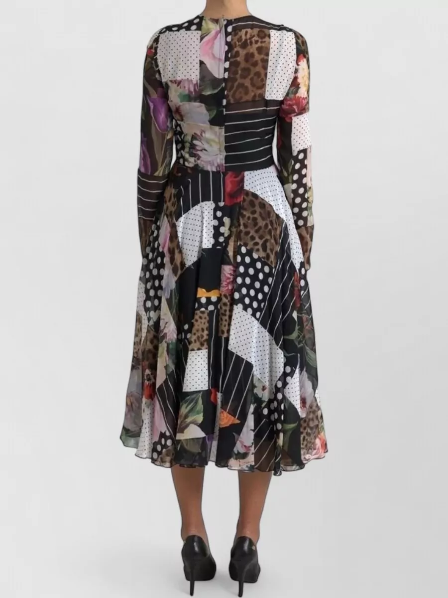 Dolce&Gabbana Silk Patchwork Floral Polka Dot Leopard-Print Midi Dress