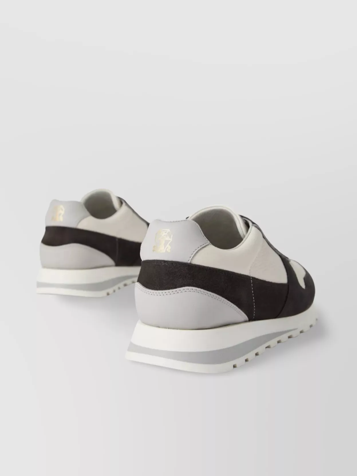 Brunello Cucinelli Flat Sole Leather Sneakers With Suede Insert In White