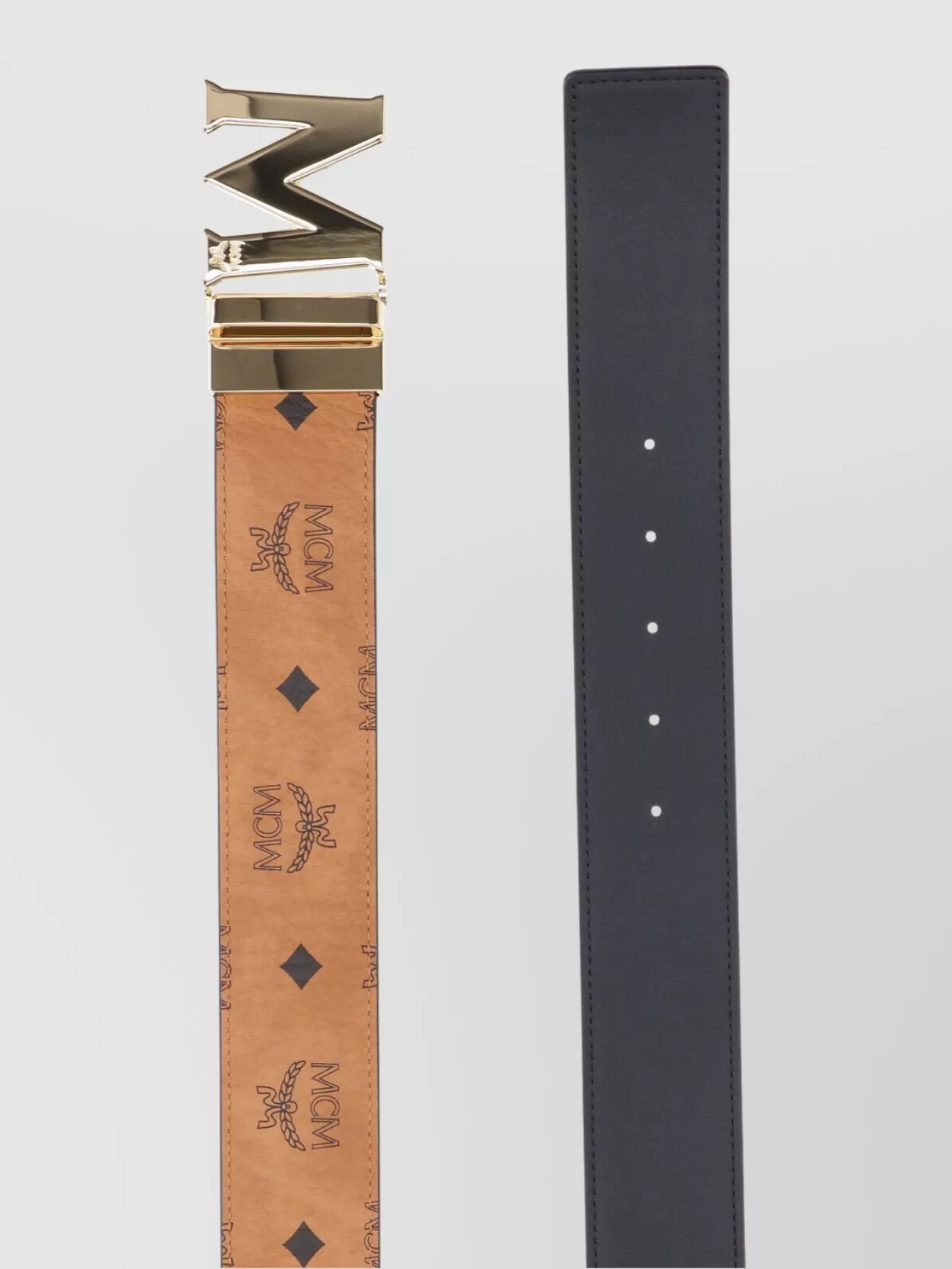 Mcm Adjustable Signature Print Reversible Gold-tone Hardware Belts