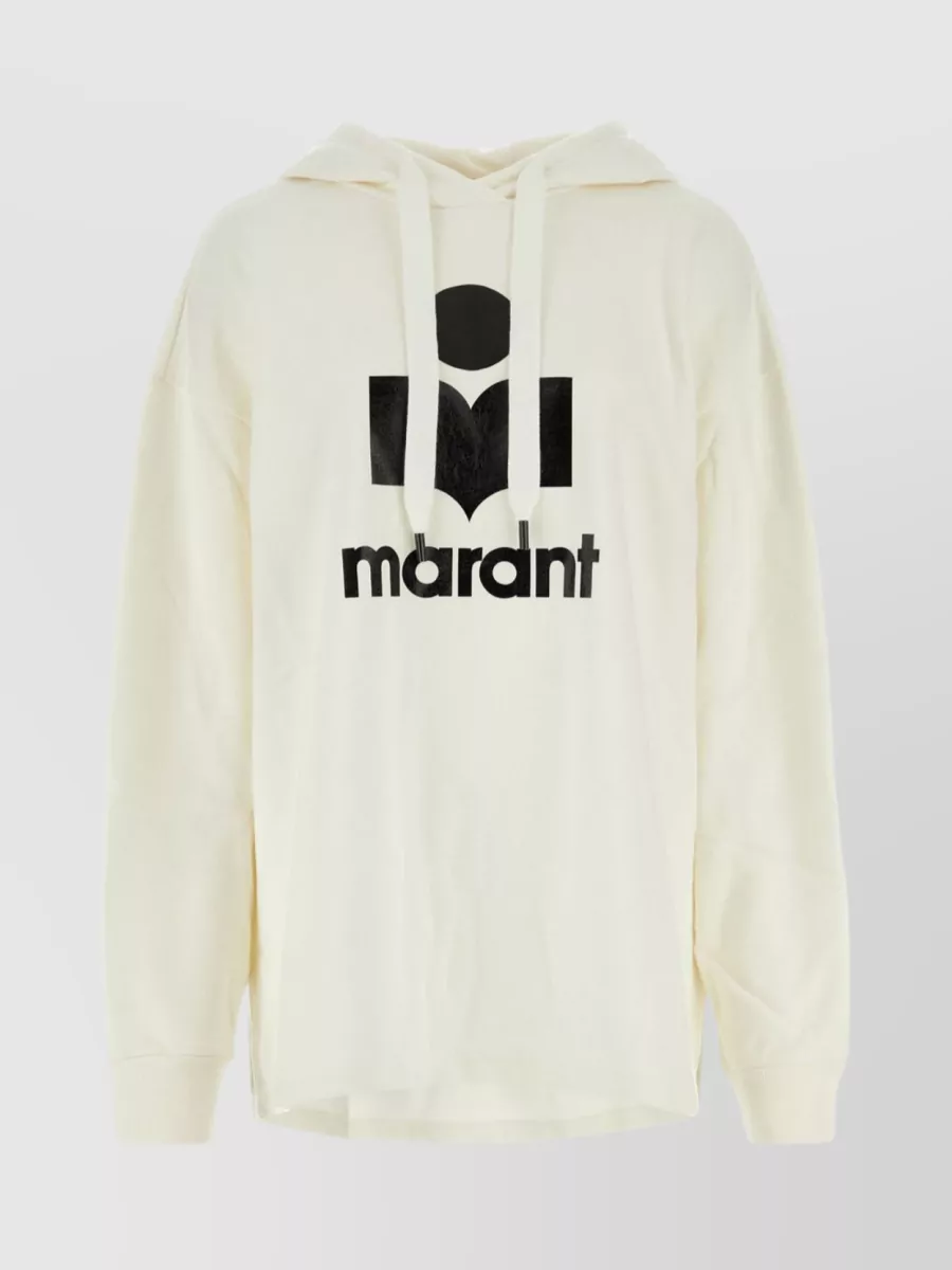 Shop Isabel Marant Étoile Cotton Blend Sweatshirt With Hood And Hemline Slits In Cream