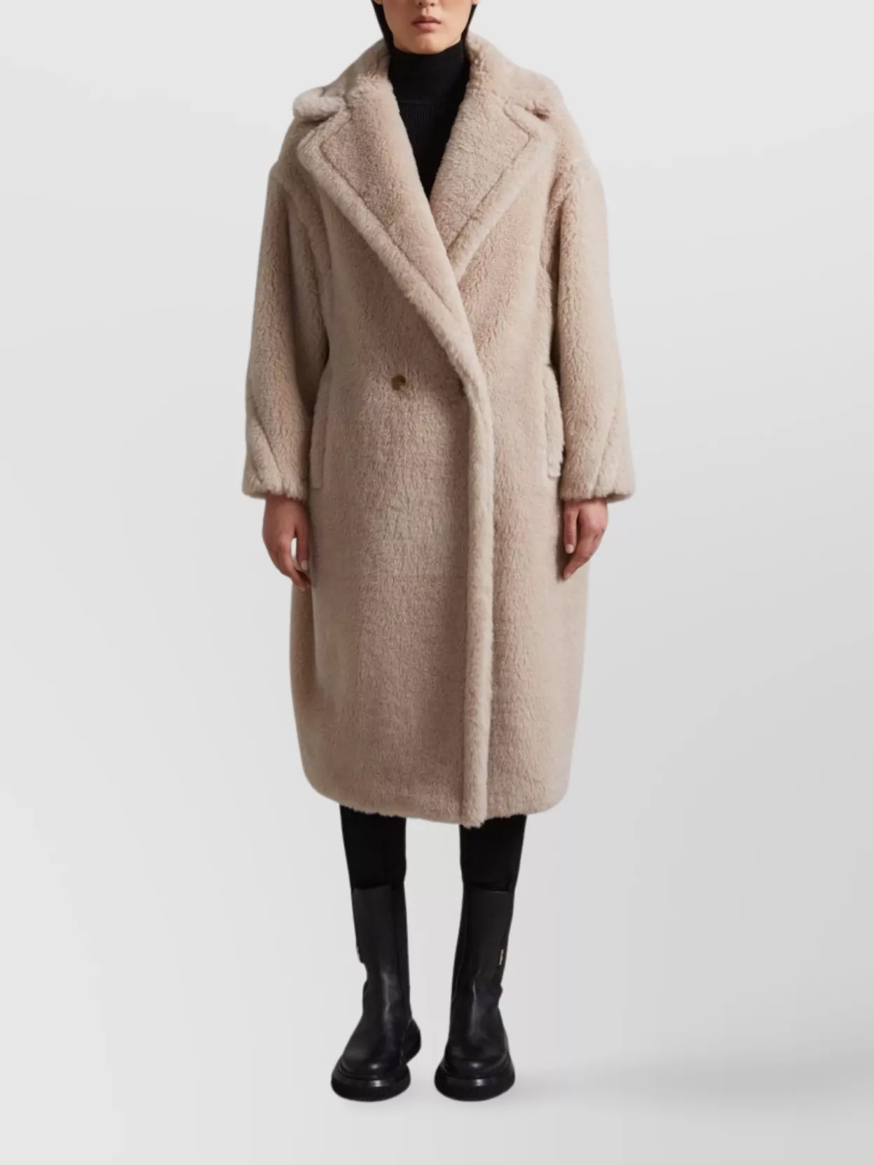 Max Mara Textured Double-breasted Coat Notched Lapels In Brown