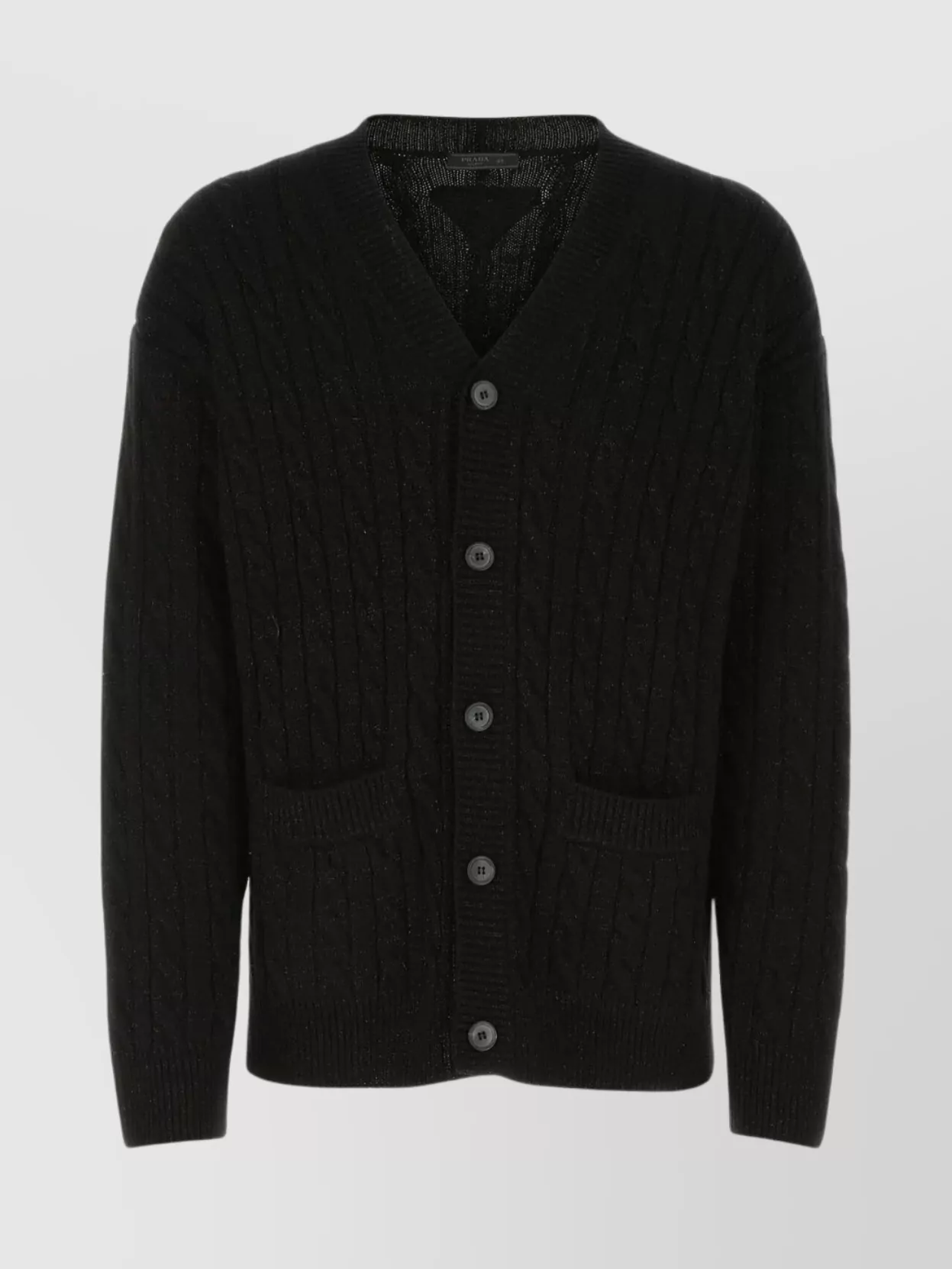 Shop Prada Oversize V-neck Cardigan With Cable Knit Pattern