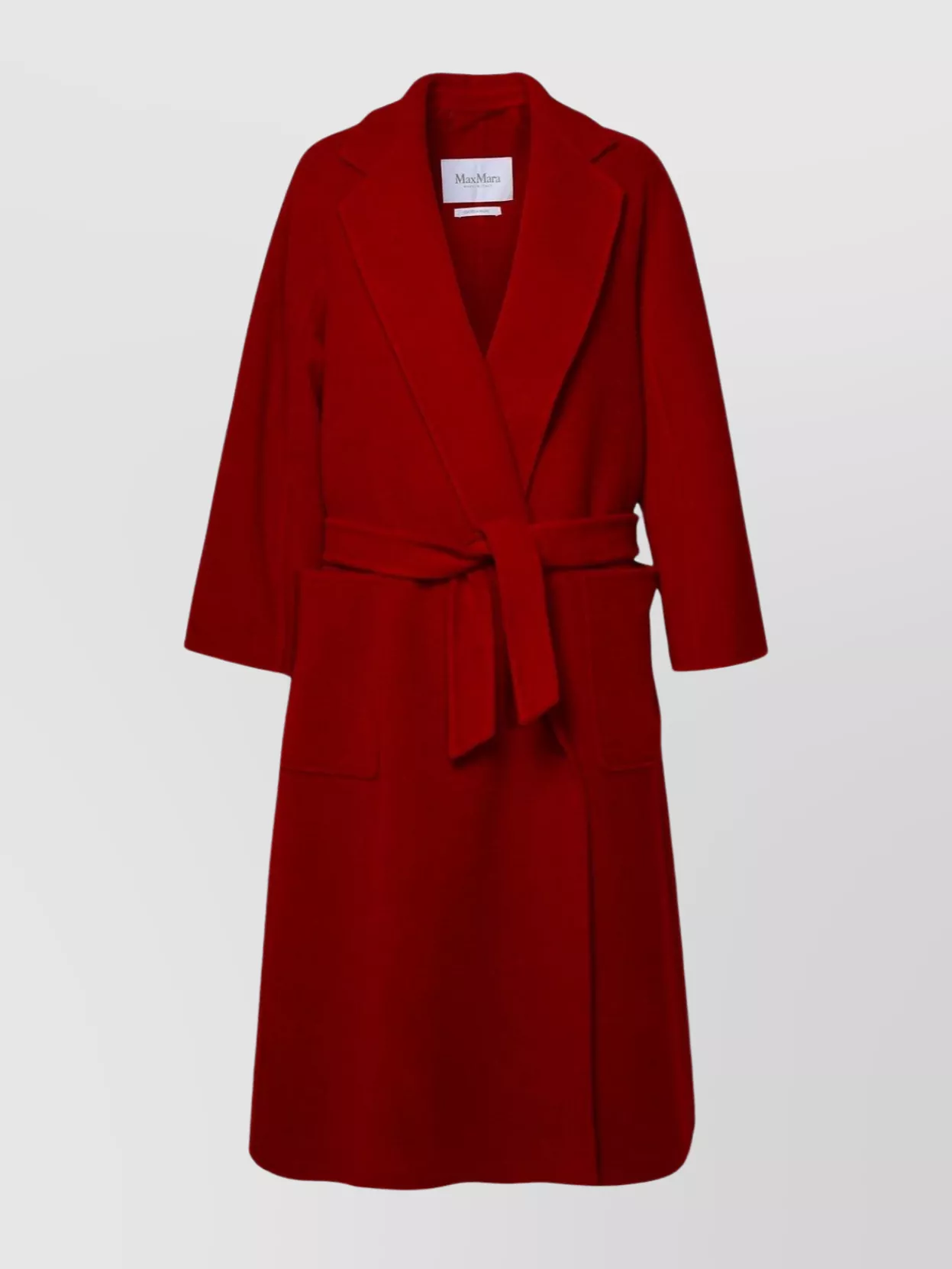 Max Mara Cashmere Coat With Belted Waist And Wide Lapels In Red