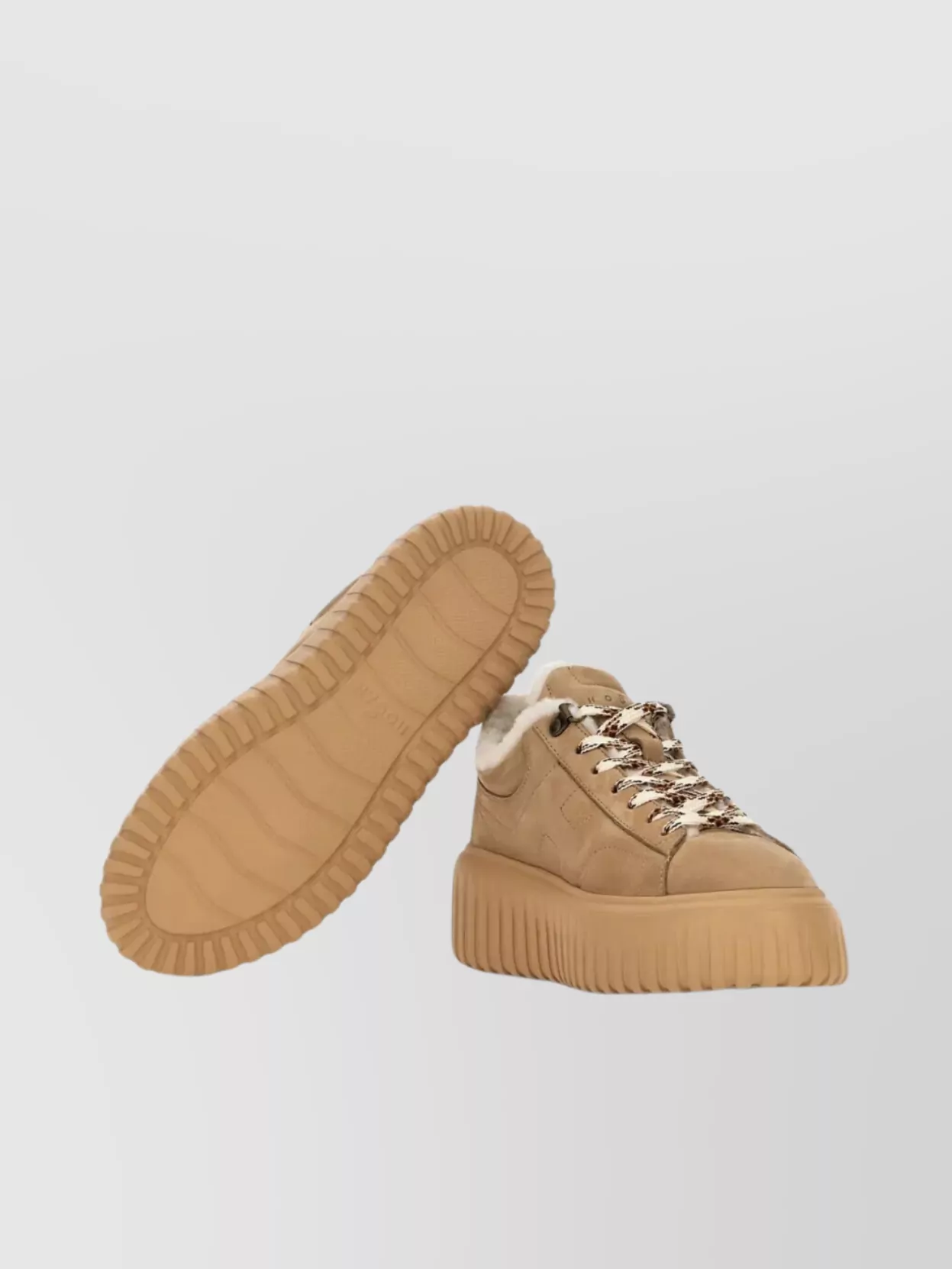Hogan Suede Sneakers Shearling Lining Platform Sole