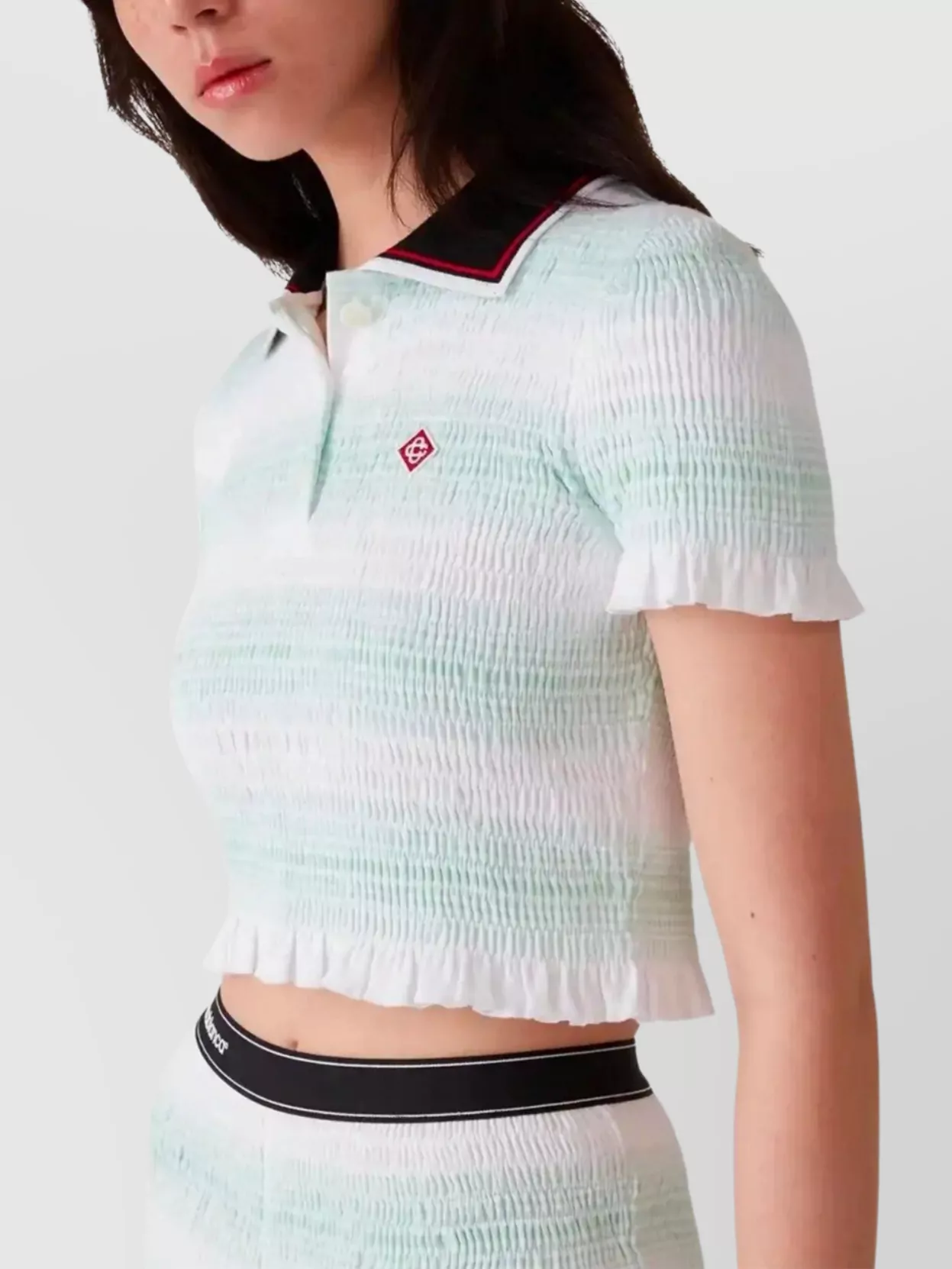 Casablanca Polo Top With Smocked Design And Ruffles