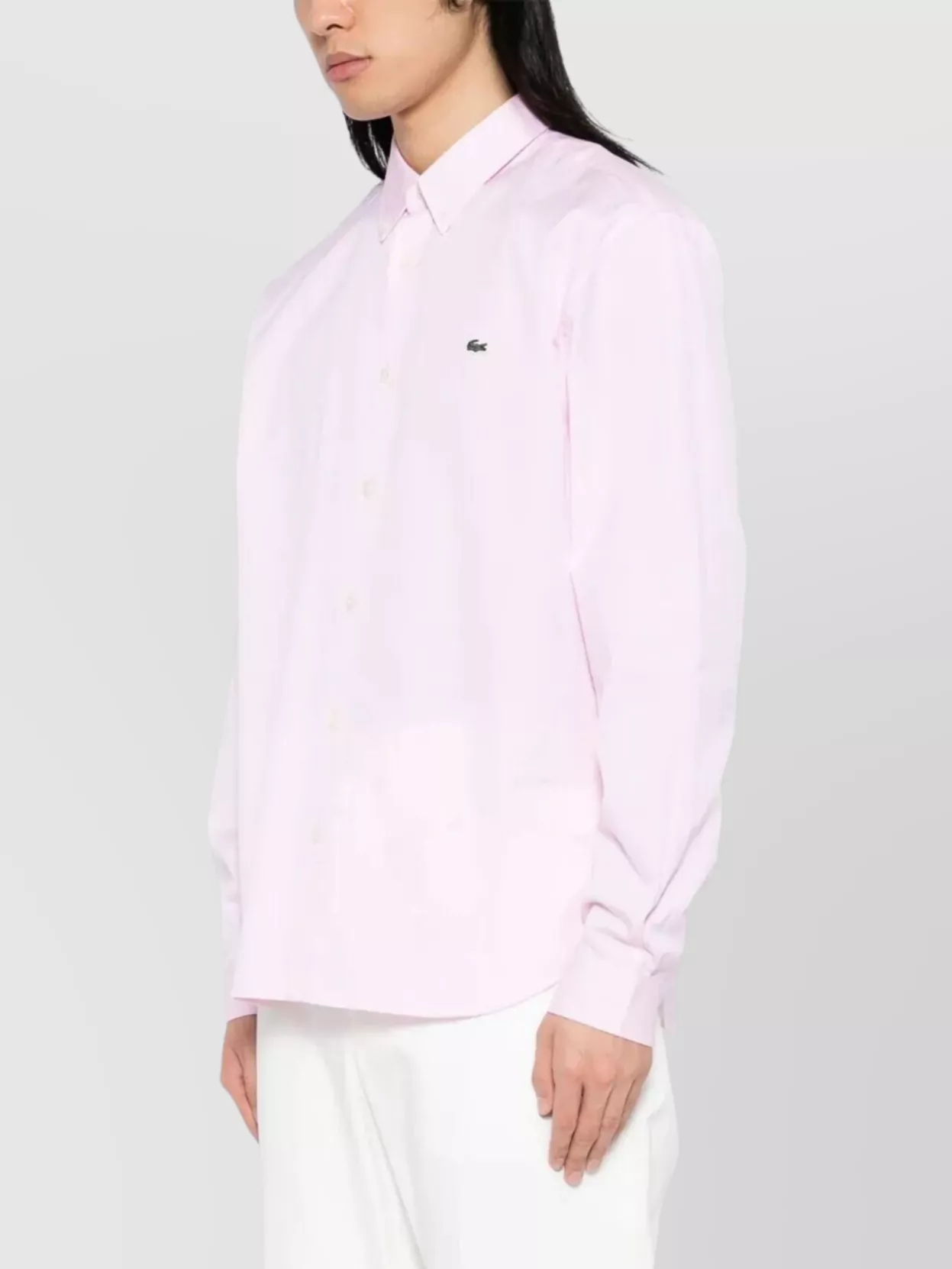 Lacoste Cotton Shirt With Button-Down Collar And Curved Hem
