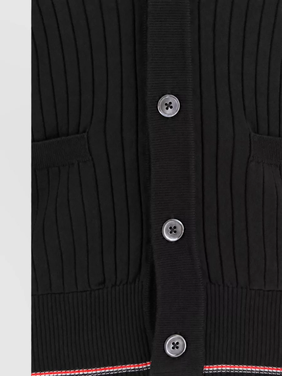 Thom Browne Ribbed Merino Wool V-Neck Cardigan