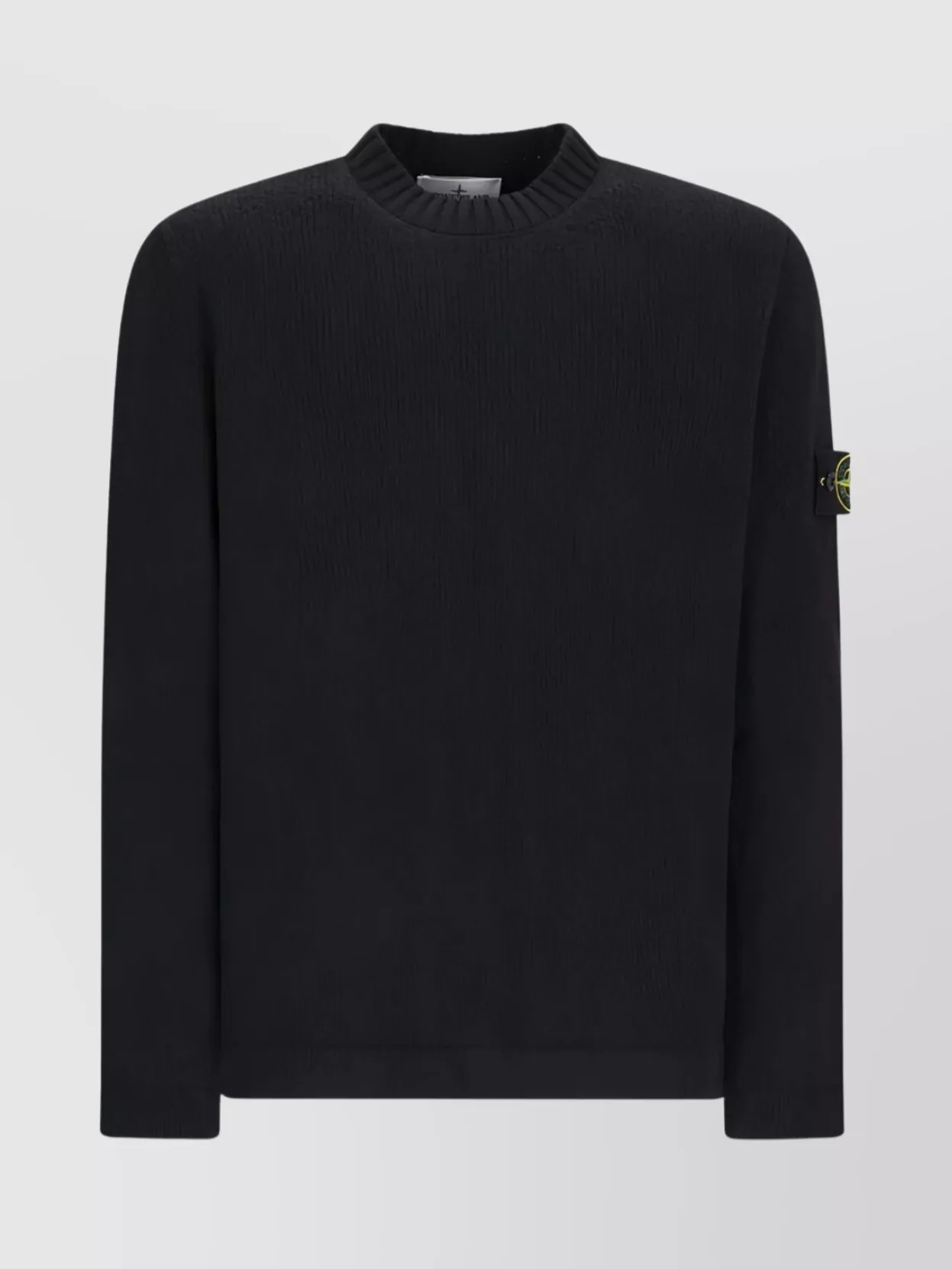 Stone Island Crew Neck Sweater With Brushed Texture. In Black