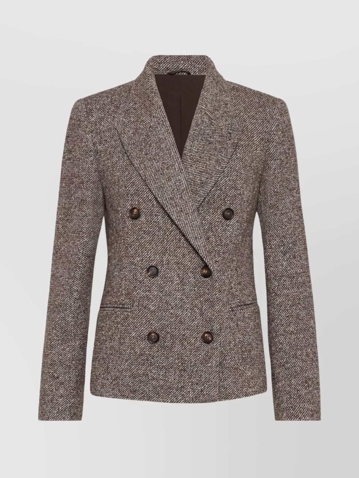Brunello Cucinelli Wool Double-breasted Jacket With Front Pockets In Brown