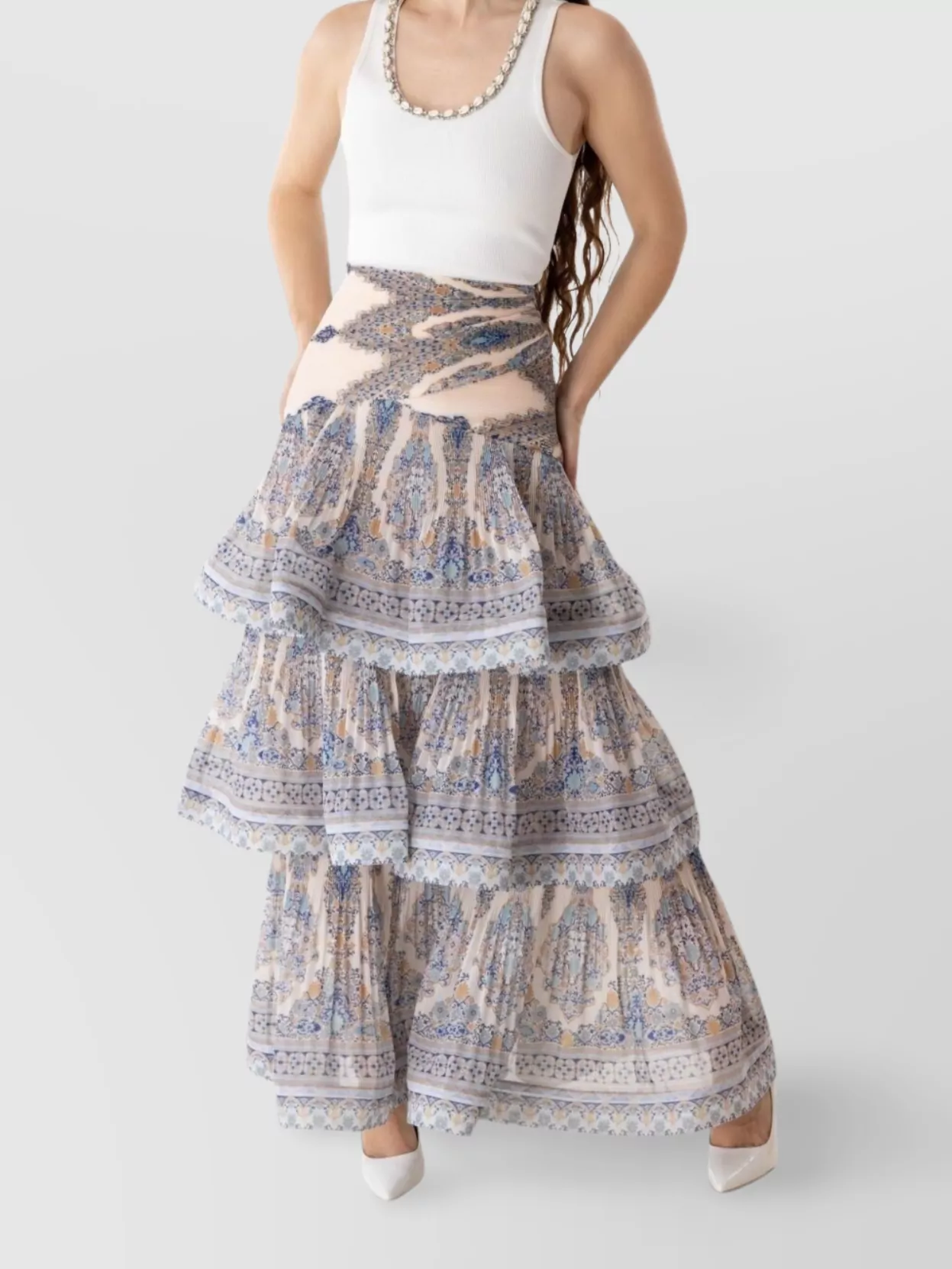 Zimmermann Long Printed Floral High Waist Maxi Skirt