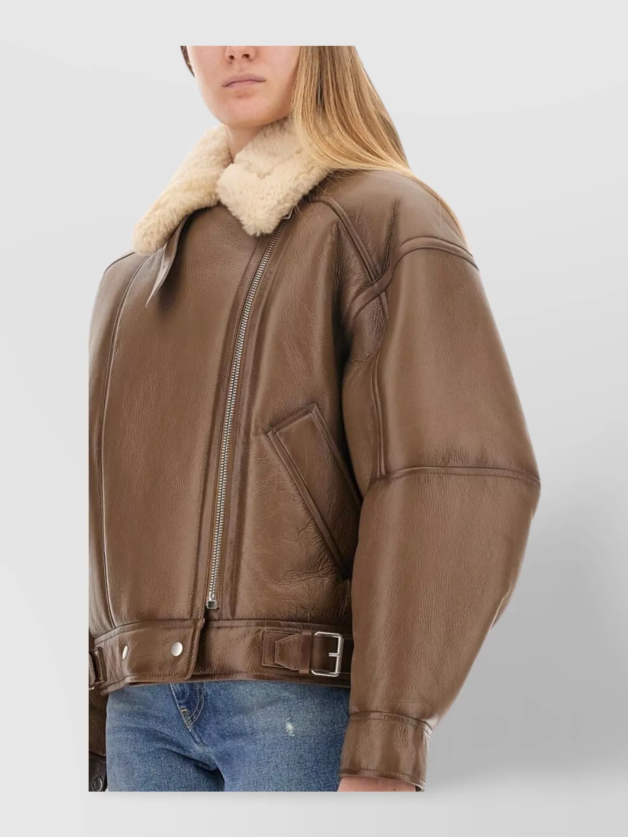 Acne Studios Buckle Detail Long Sleeve Shearling Jacket