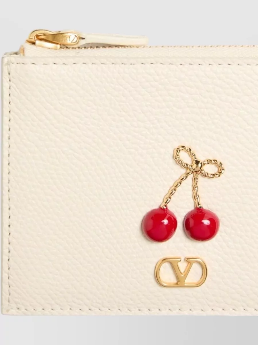 Valentino Garavani Cherry Embellished Wallet Gold-Tone Hardware