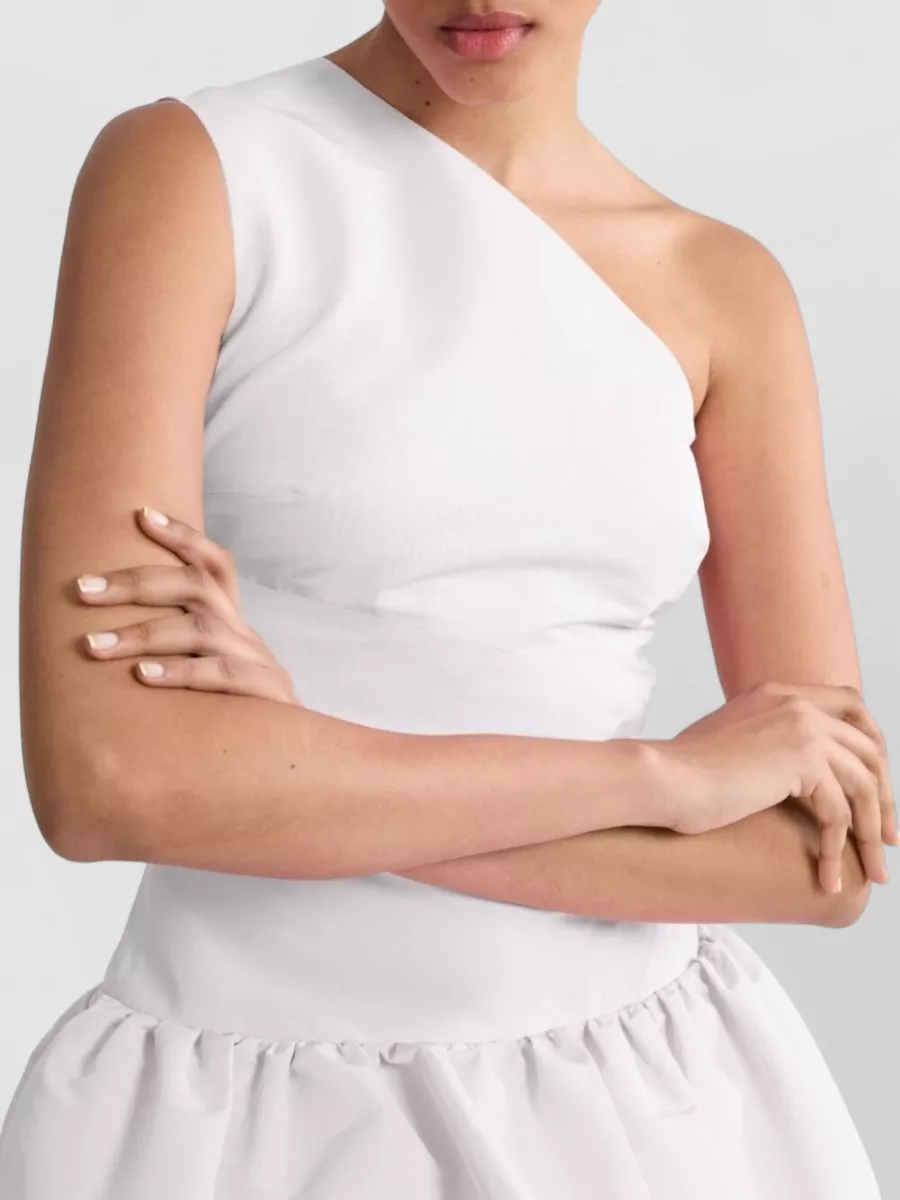 Patou One Shoulder Ruched Bubble Hem Dress