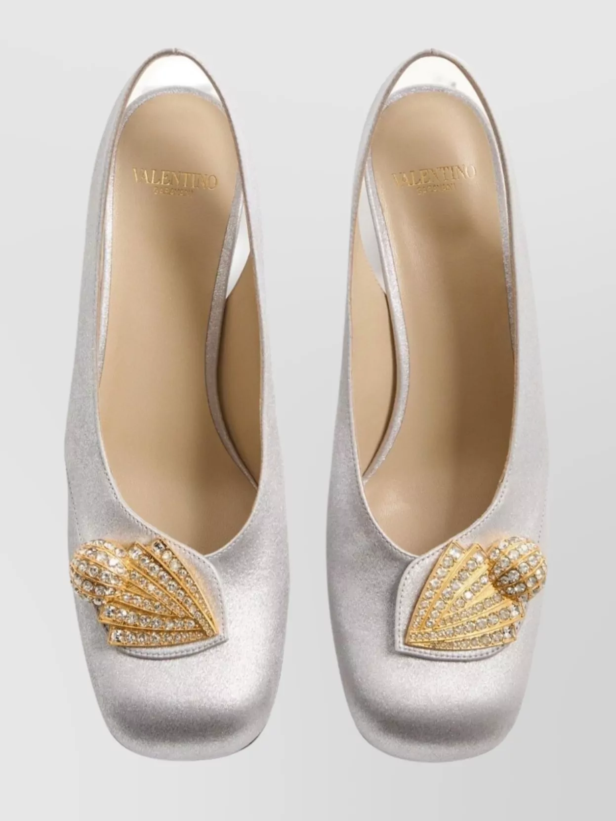 Shop Valentino Block Heel Embellished Slingback Square Toe Pumps