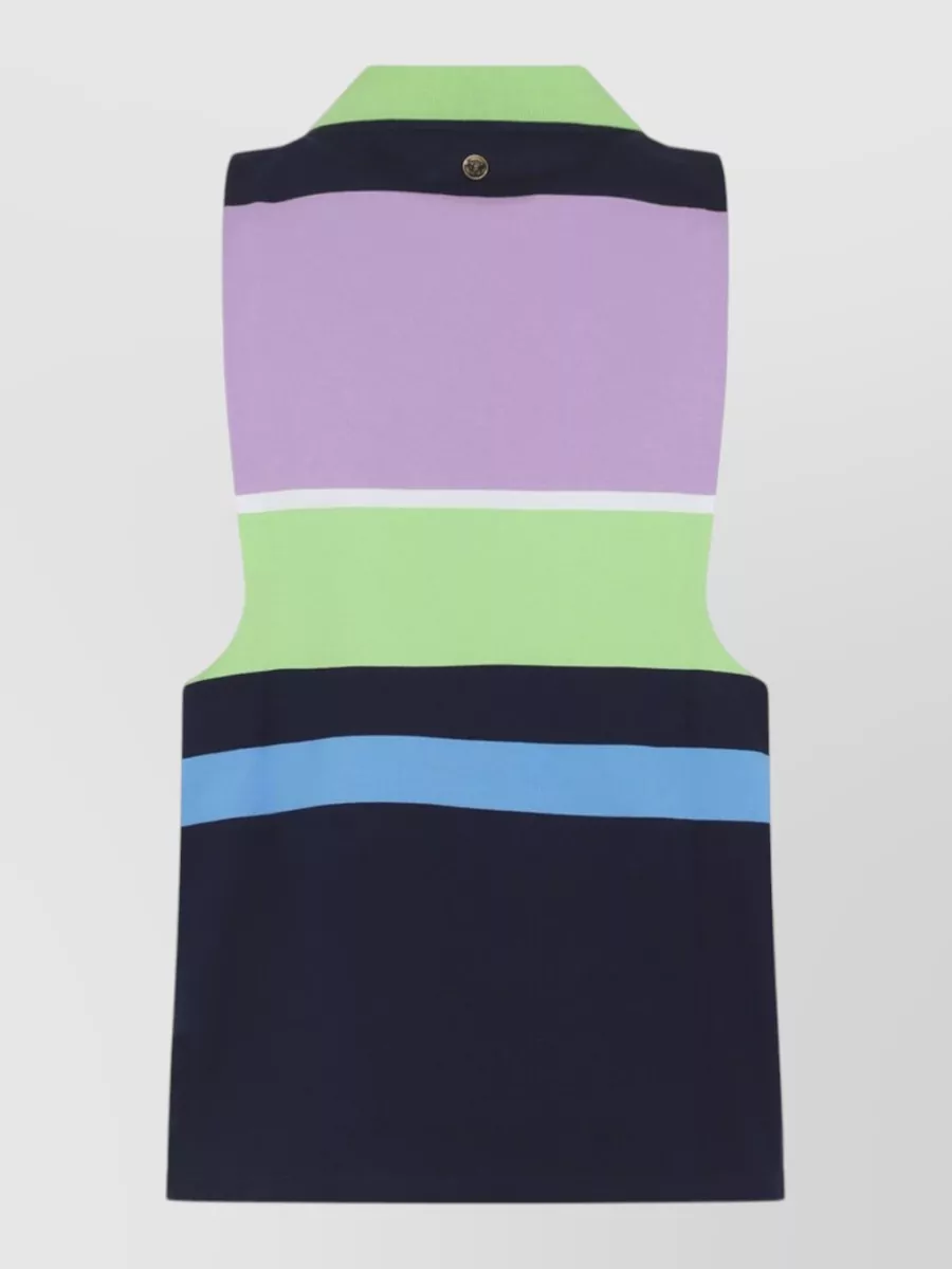 Versace Striped Sleeveless Cotton Polo Top