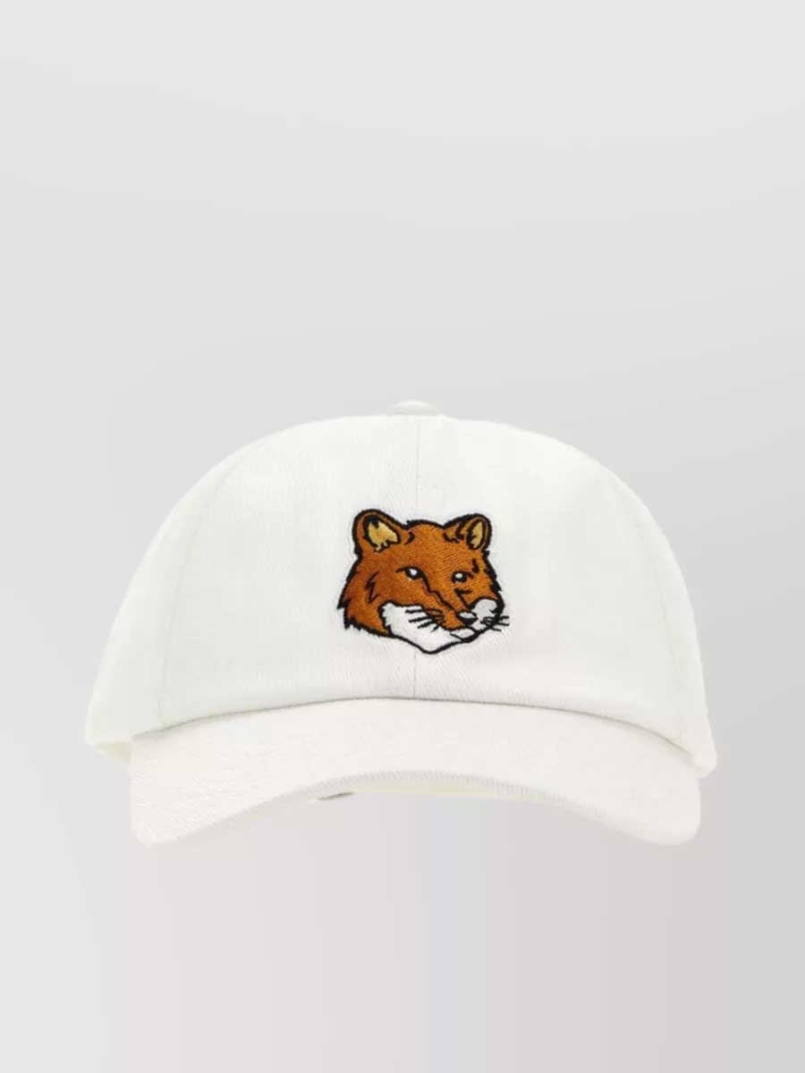 Shop Maison Kitsuné Curved Visor Baseball Cap With Fox Patch In White