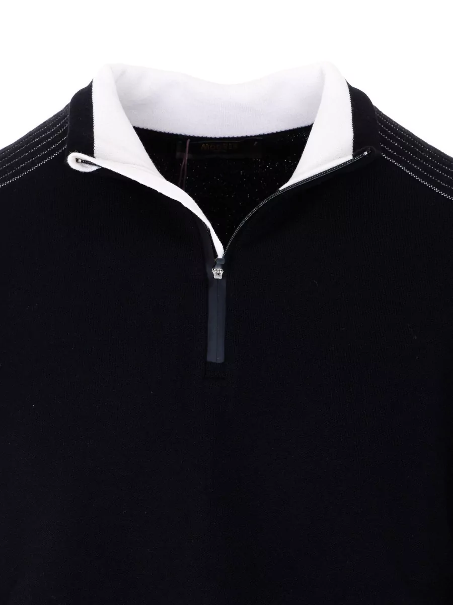 Moorer Striped High Neck Sweater Contrast Collar