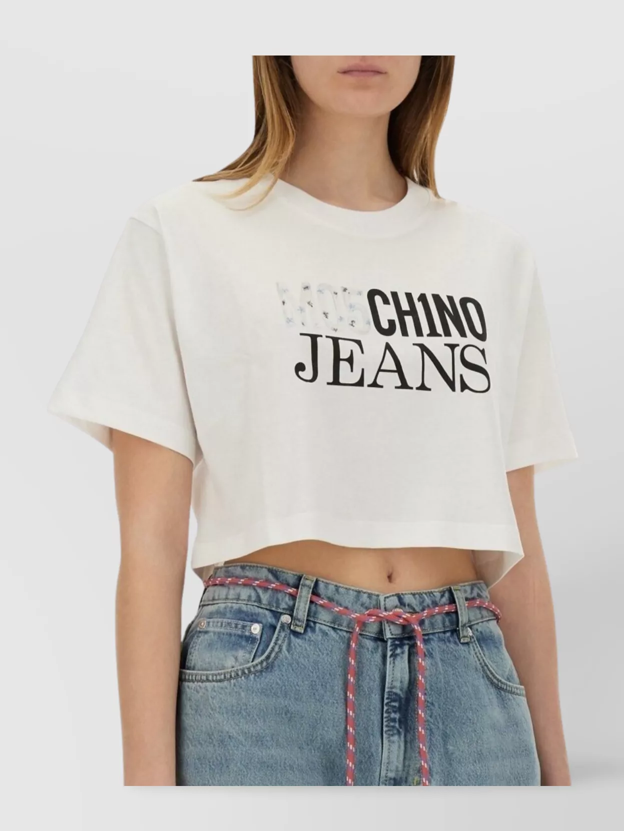 Moschino Logo Cropped Crew Neck T-shirt