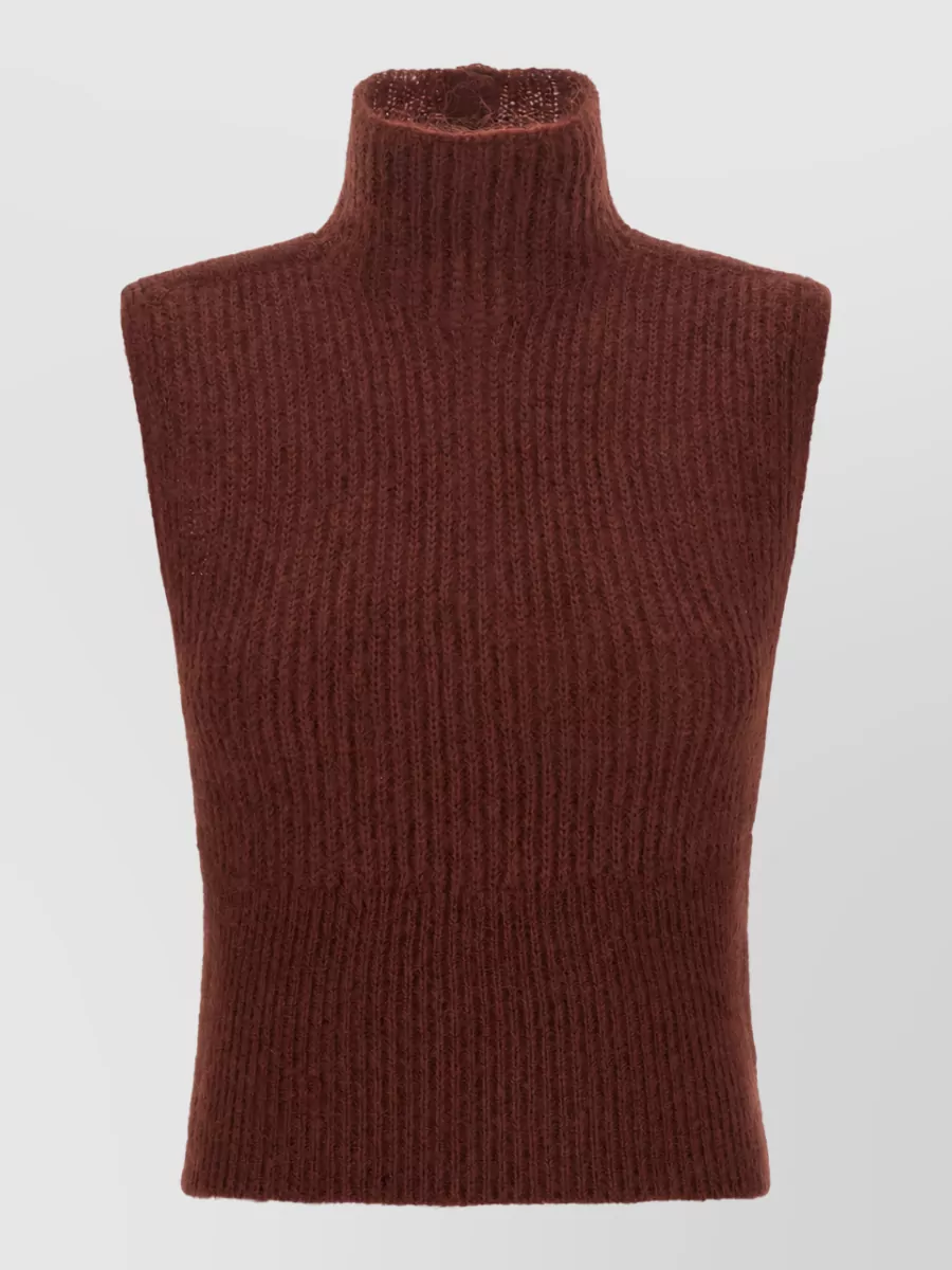 Max Mara Mohair Sleeveless Ribbed High-Neck Cutout Cropped Sweater