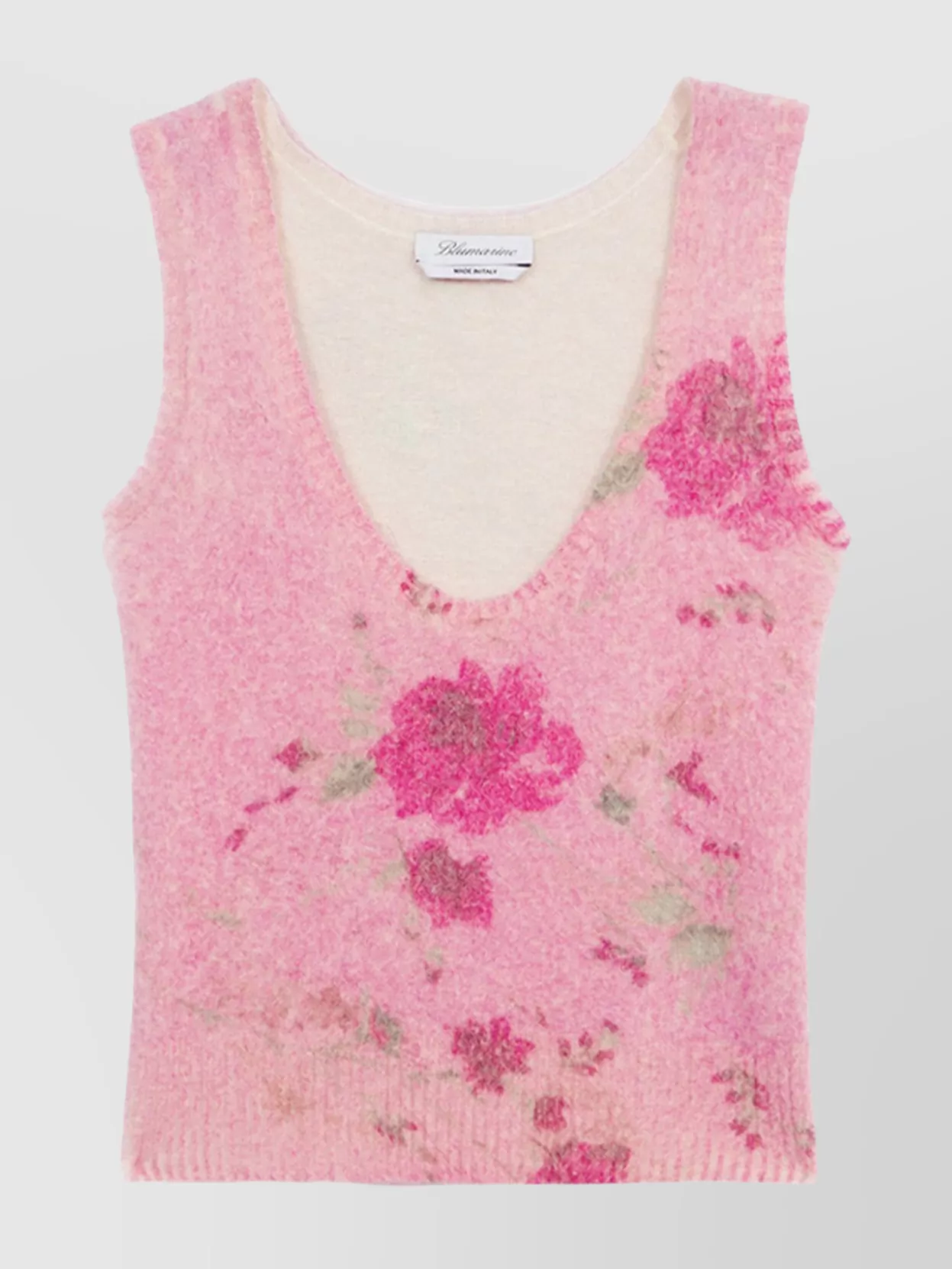 Blumarine Sleeveless Floral V Neck Knitwear In Pink