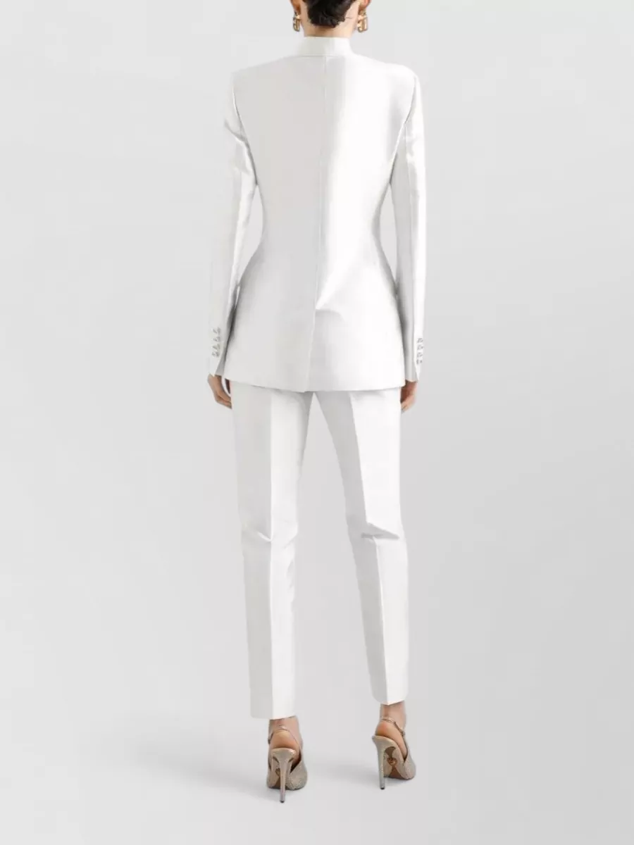 Dolce & Gabbana Stretch Silk Blazer Peak Lapels Structured Shoulders In Silver