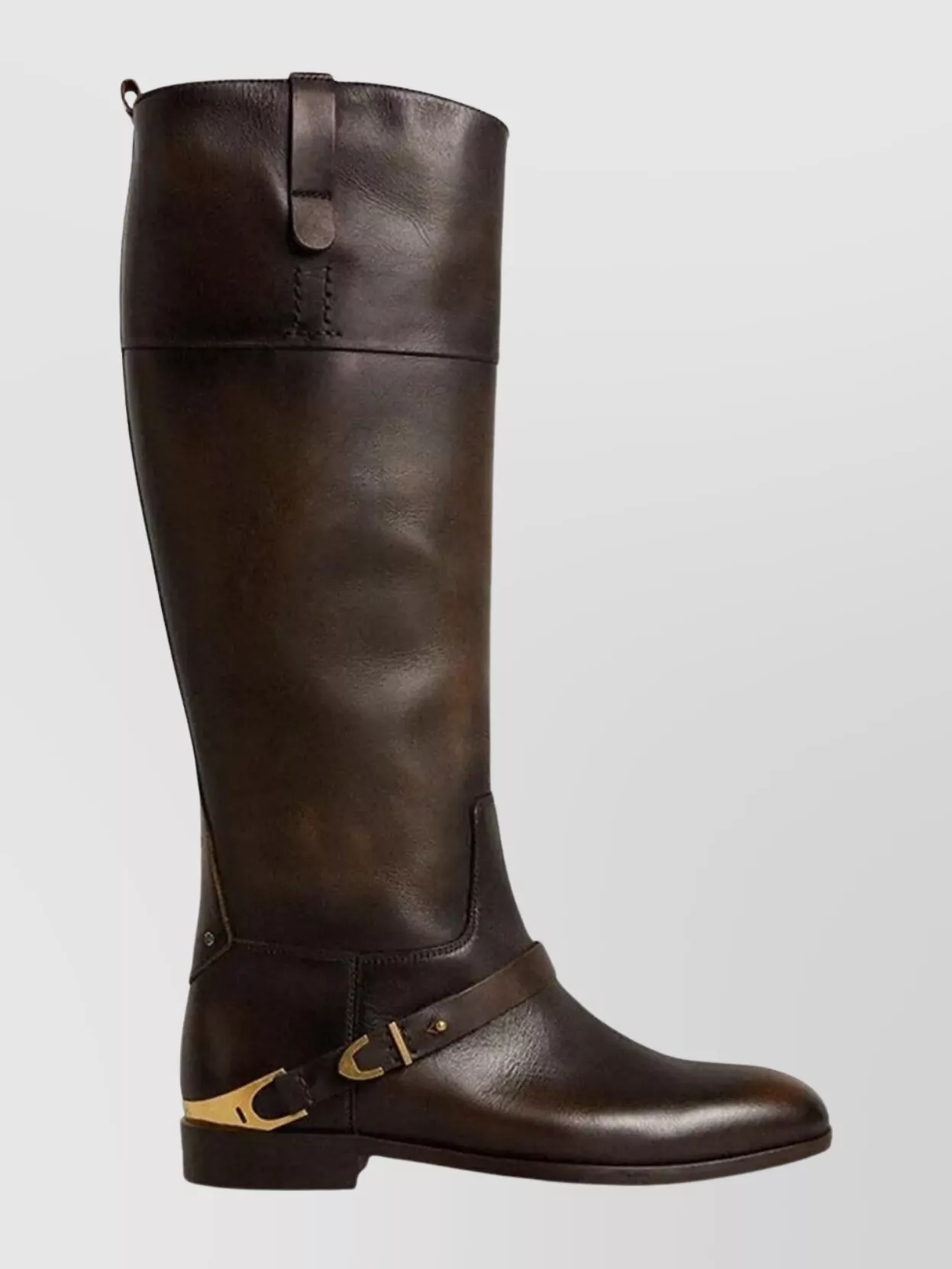 Golden Goose Knee-high Distressed Leather Boots Buckle Detail In Brown