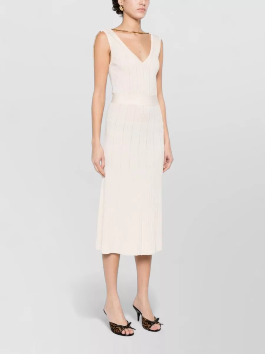 Elisabetta Franchi Ribbed V-Neck Sleeveless Midi Dress