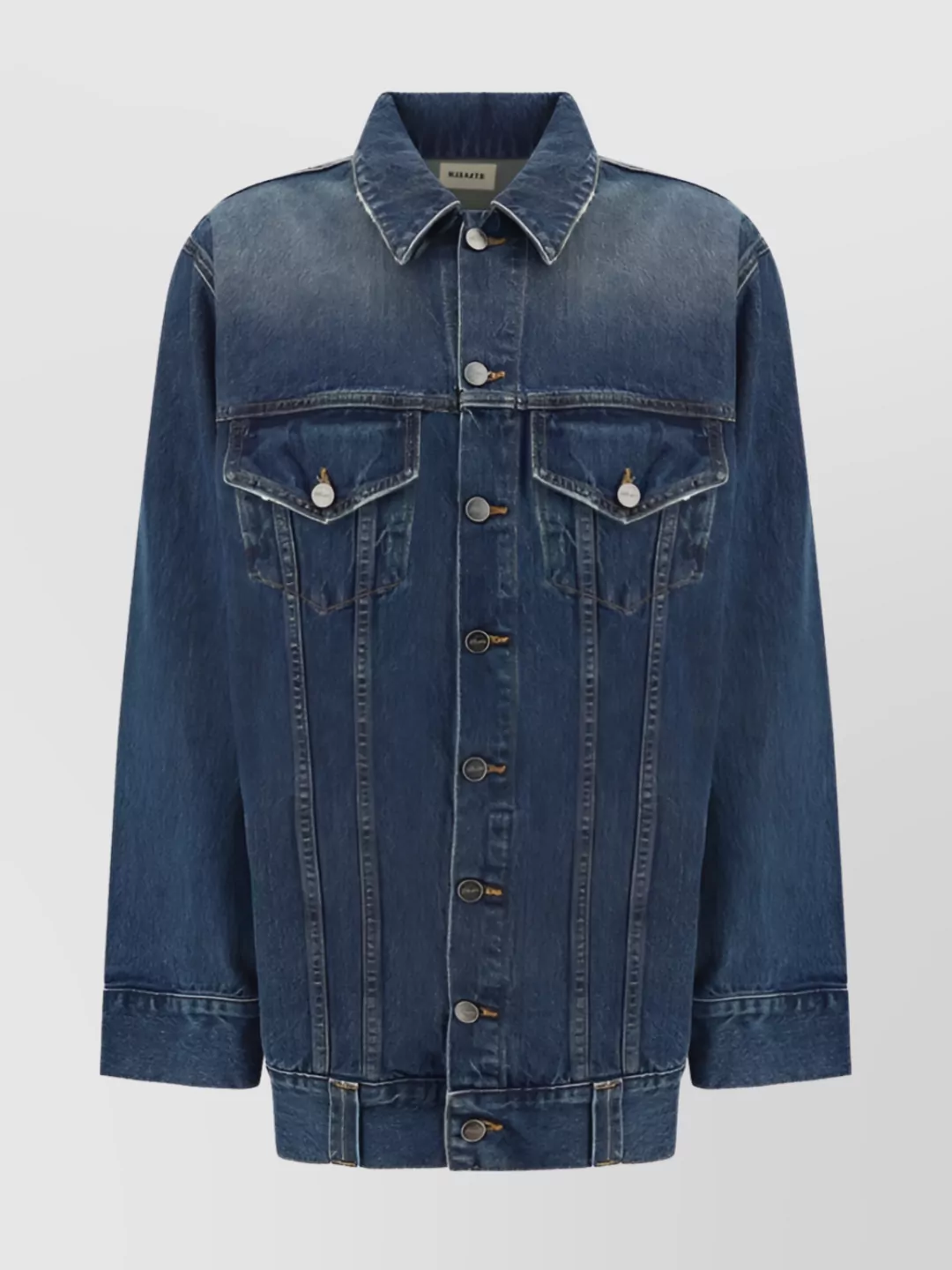 Shop Khaite Oversize Cotton Denim Jacket With Contrast Stitching