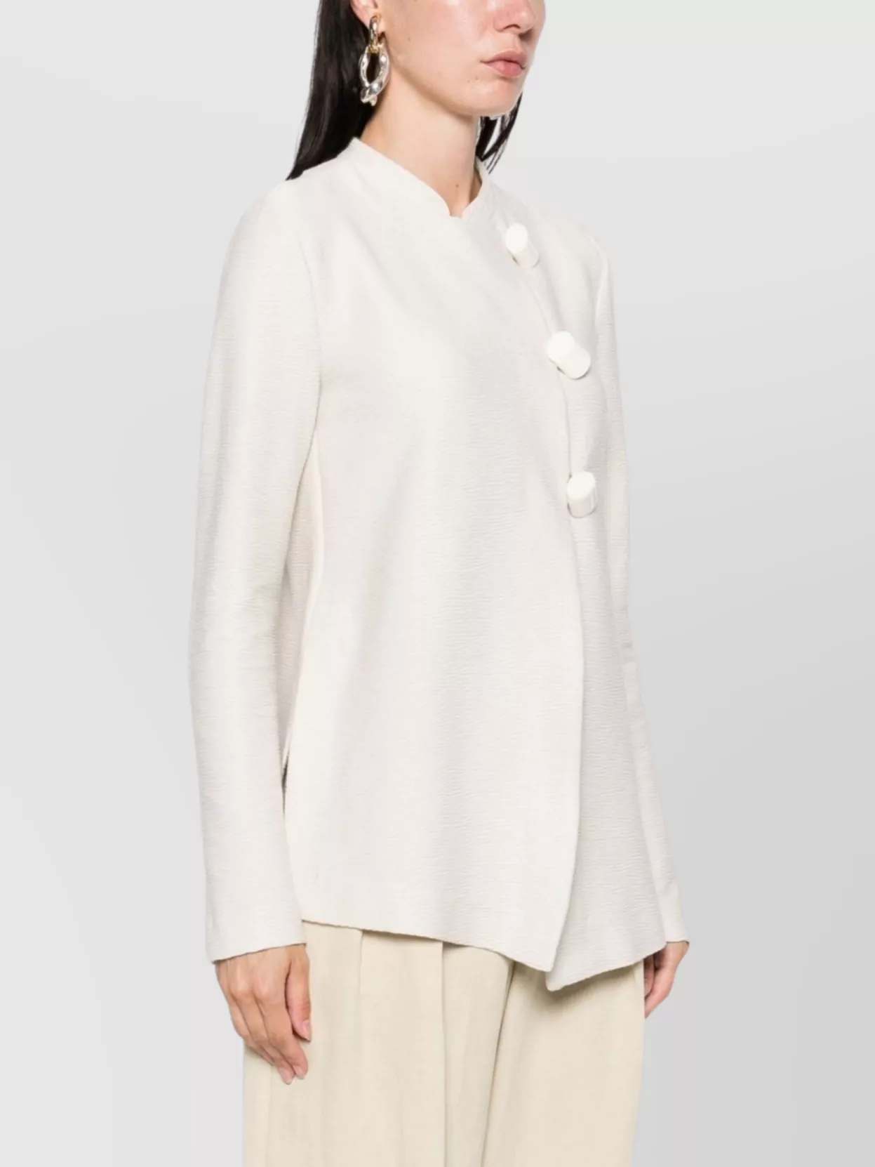 Emporio Armani Textured Fabric Single-Breasted Jacket With Mandarin Collar
