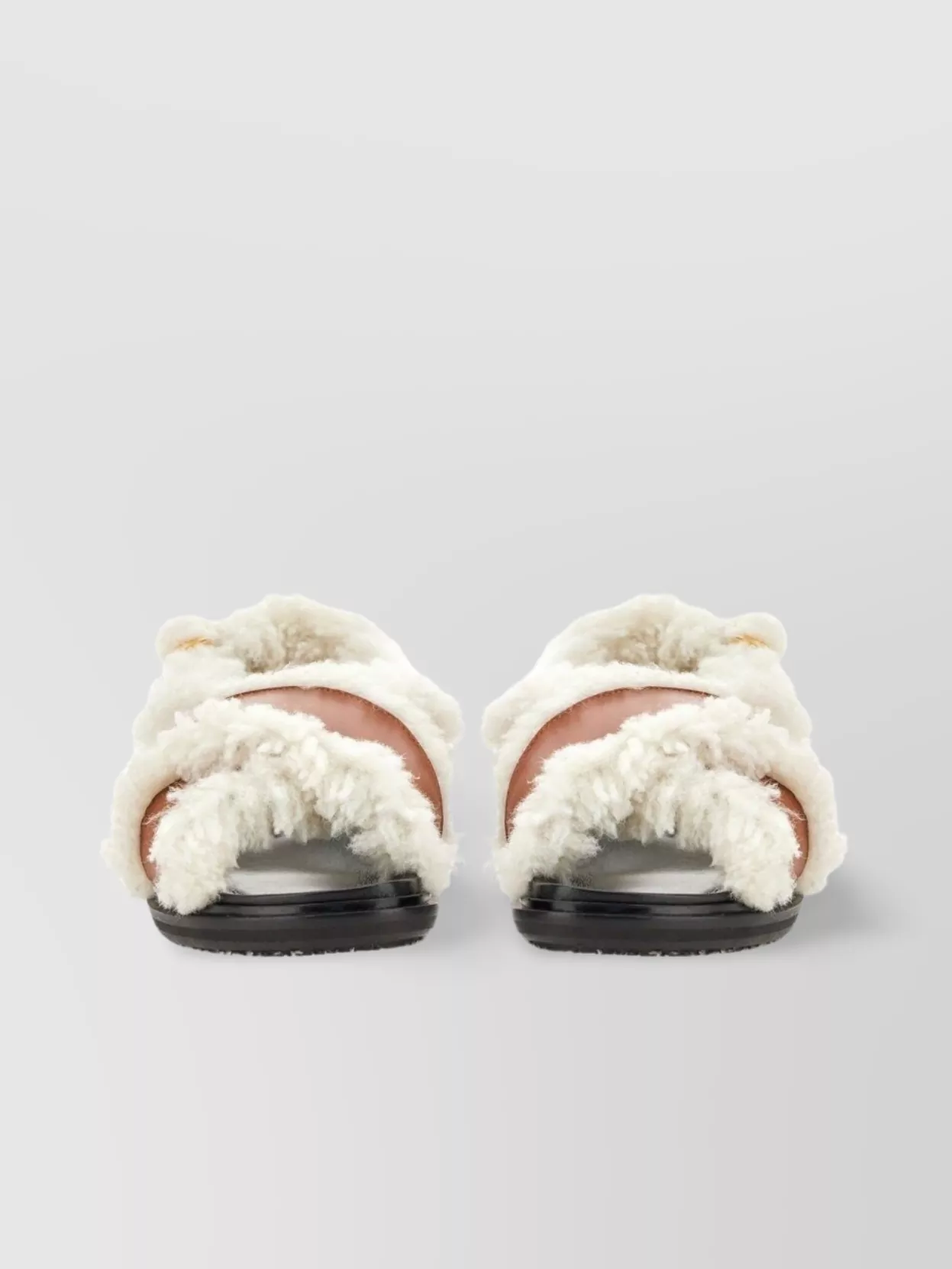 Marni Fur Trimmed Crossed Flat Sole Sandal