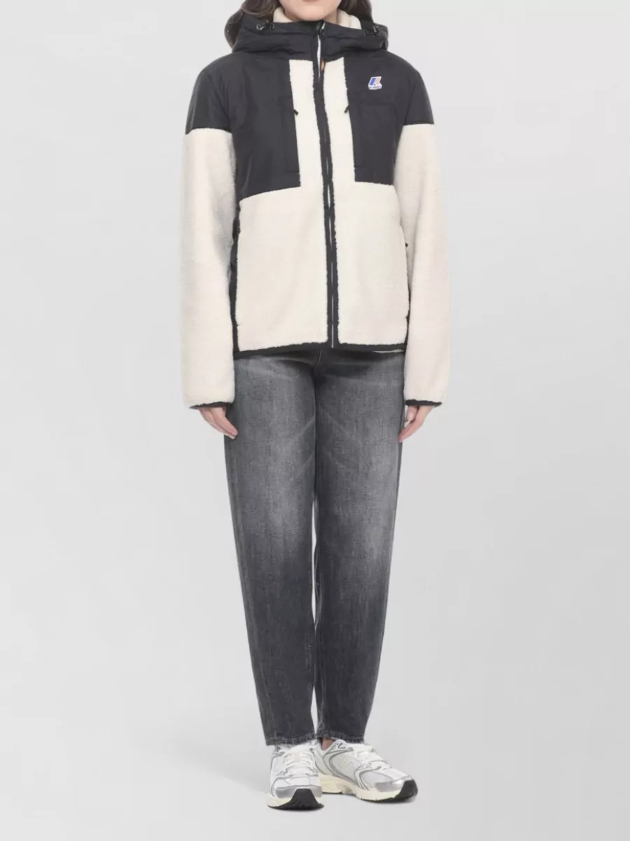K-Way Hooded Zip-Up Faux Fur Jacket