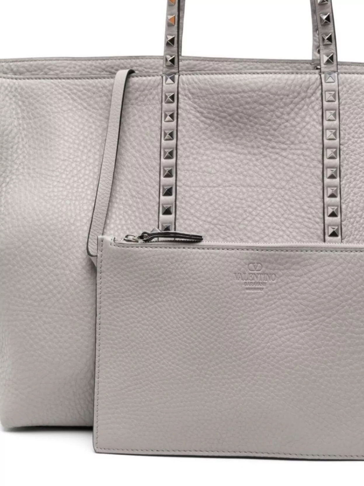Valentino Garavani Timberwolf Grey Studded Tote Bags