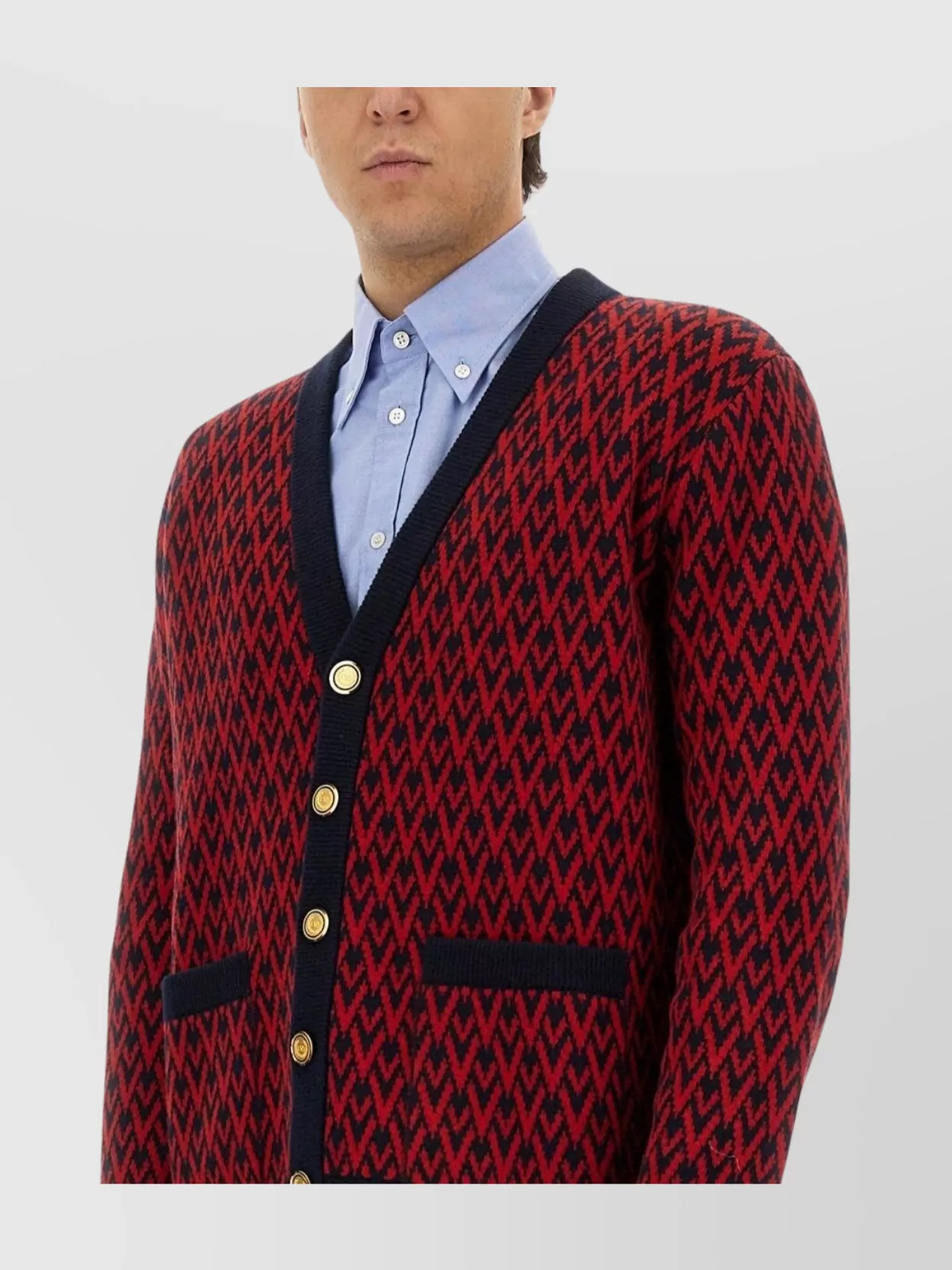 Valentino Garavani Patterned-intarsia Wool Cardigan In Red