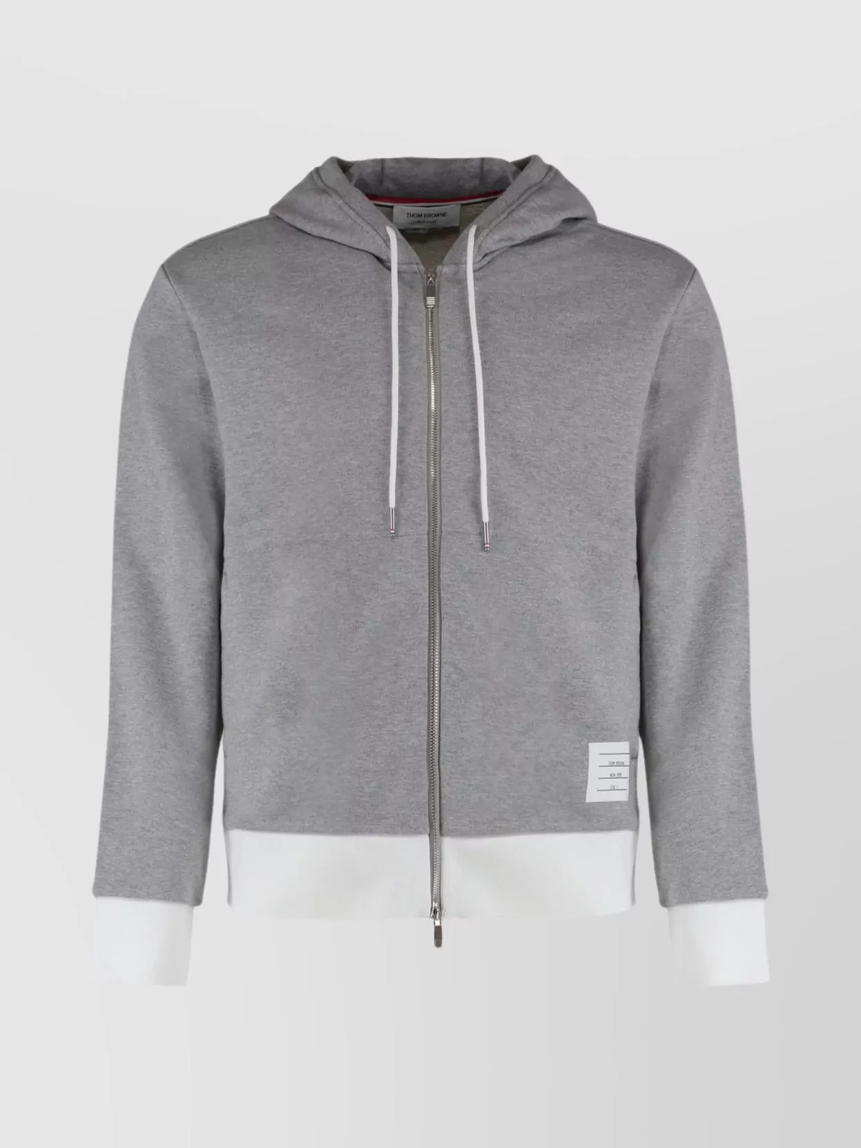 Thom Browne Zip Hoodie Tricolor Detail In Gray