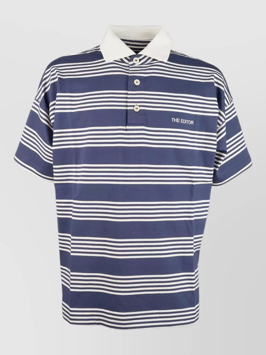 The Editor Striped Polo Shirt Short Sleeves Collar In Blue